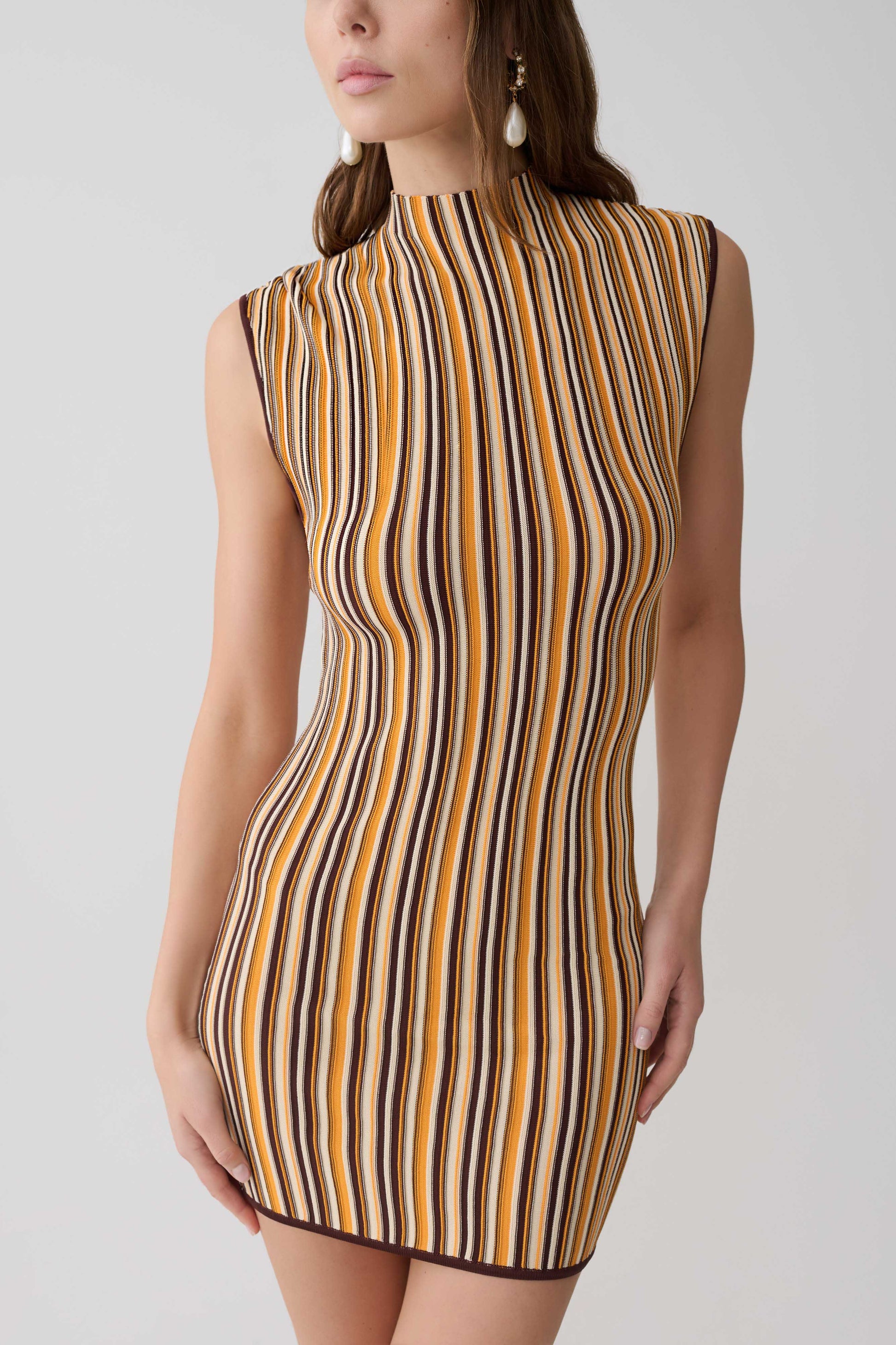 Meggie Striped Sleeveless Mini Dress - Orange/Chocolate #3