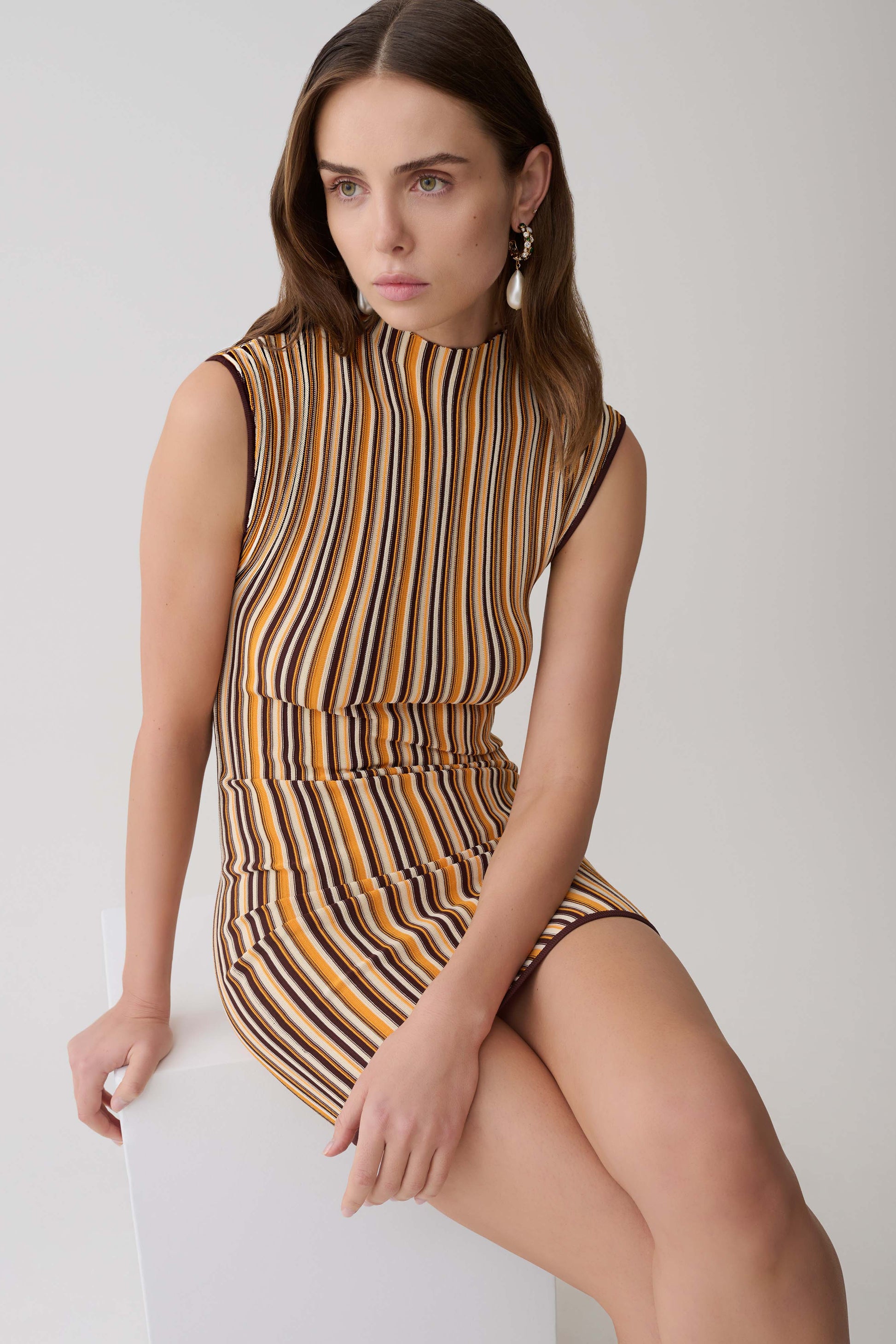 Meggie Striped Sleeveless Mini Dress - Orange/Chocolate #6