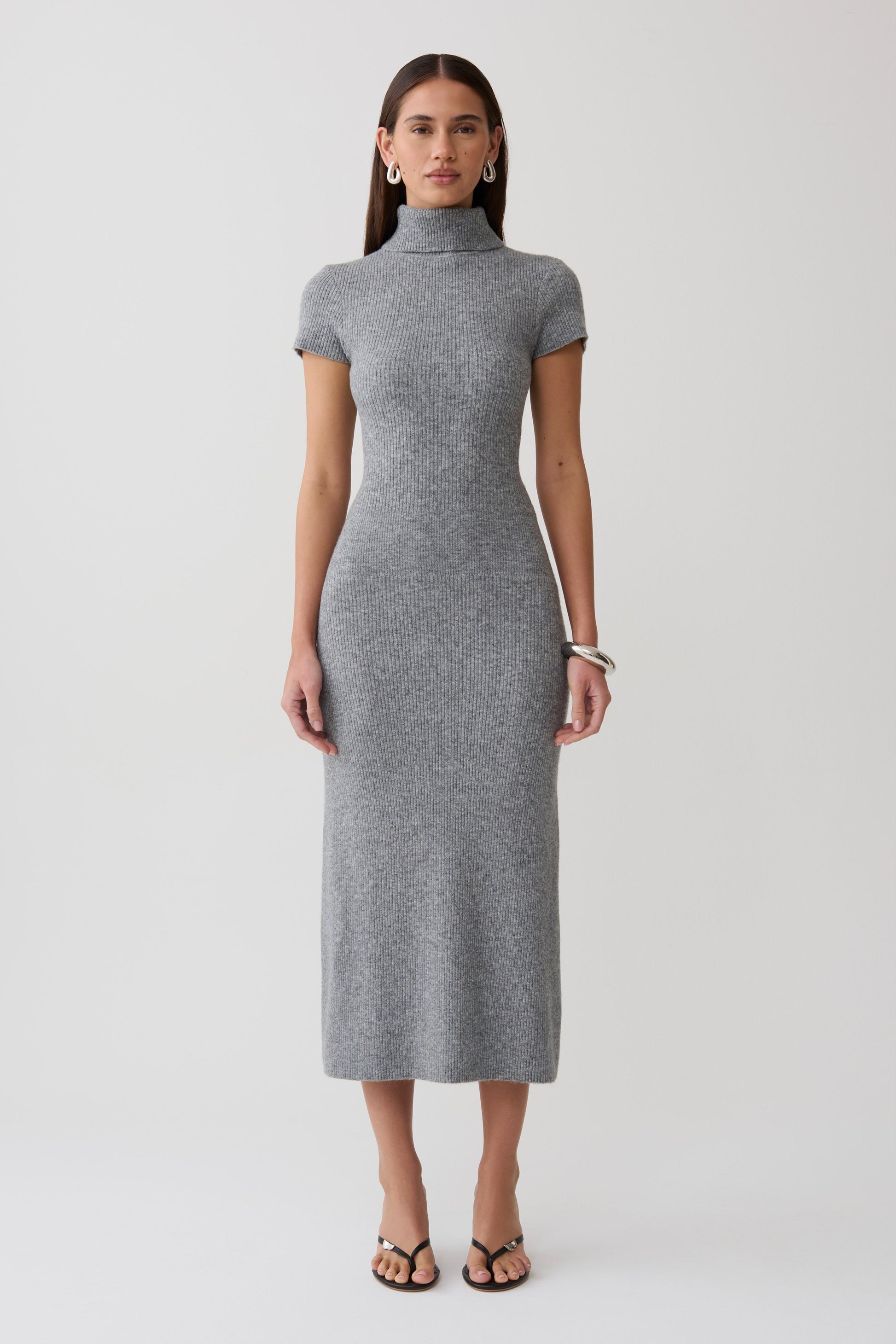 Goldie High Neck Knit Midi Dress - Grey Marle #5