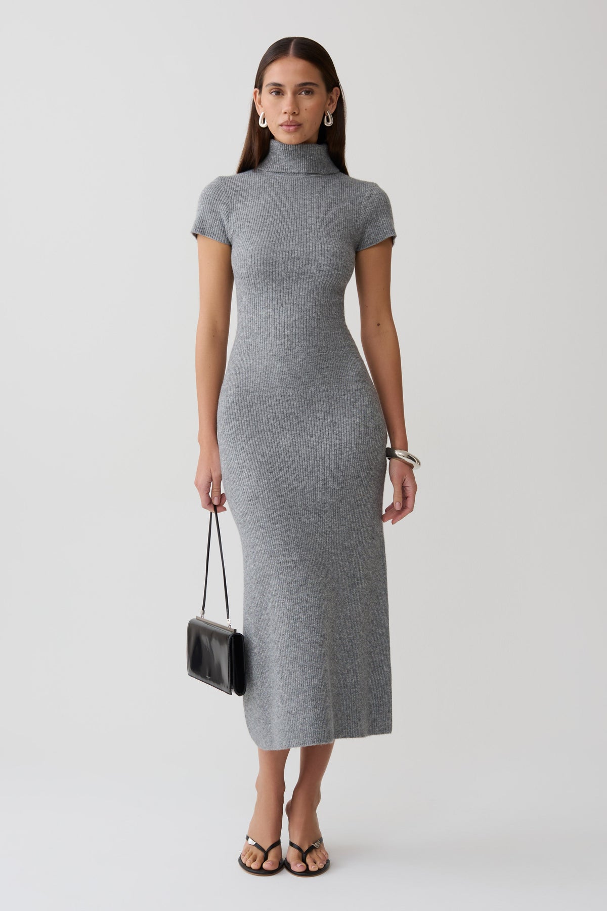 Goldie High Neck Knit Midi Dress - Grey Marle #6