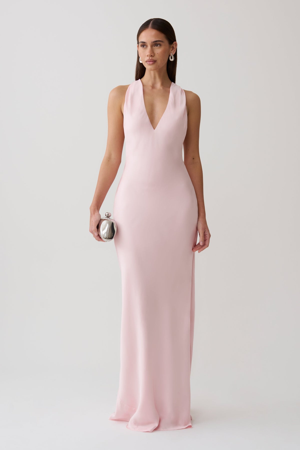 Winnie Halter Satin Maxi Dress With Hardware - Pale Pink #7