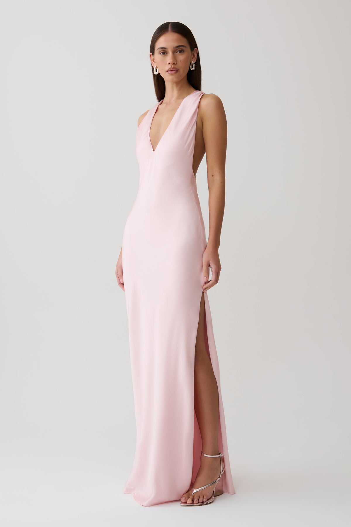 Winnie Halter Satin Maxi Dress With Hardware - Pale Pink #6
