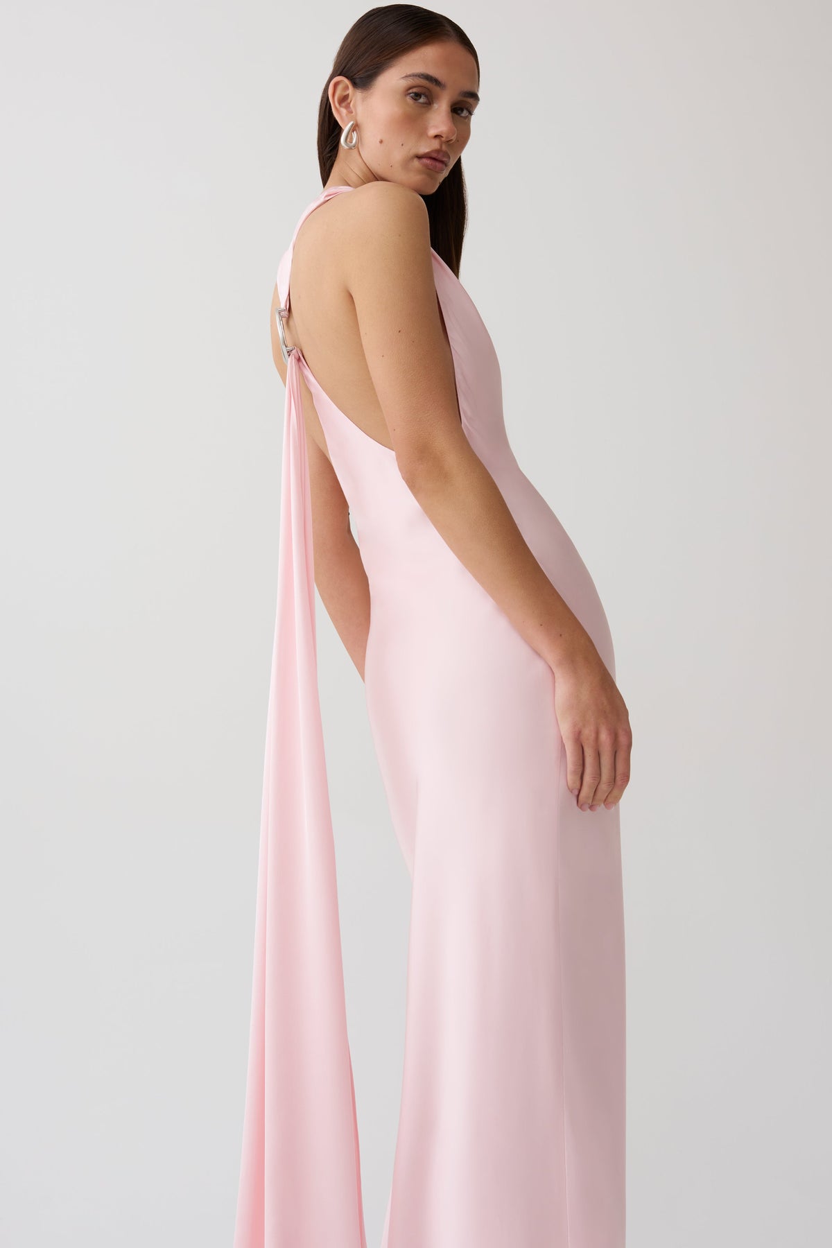 Winnie Halter Satin Maxi Dress With Hardware - Pale Pink #5