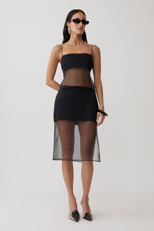 Claudia Sheer Midi Skirt - Black