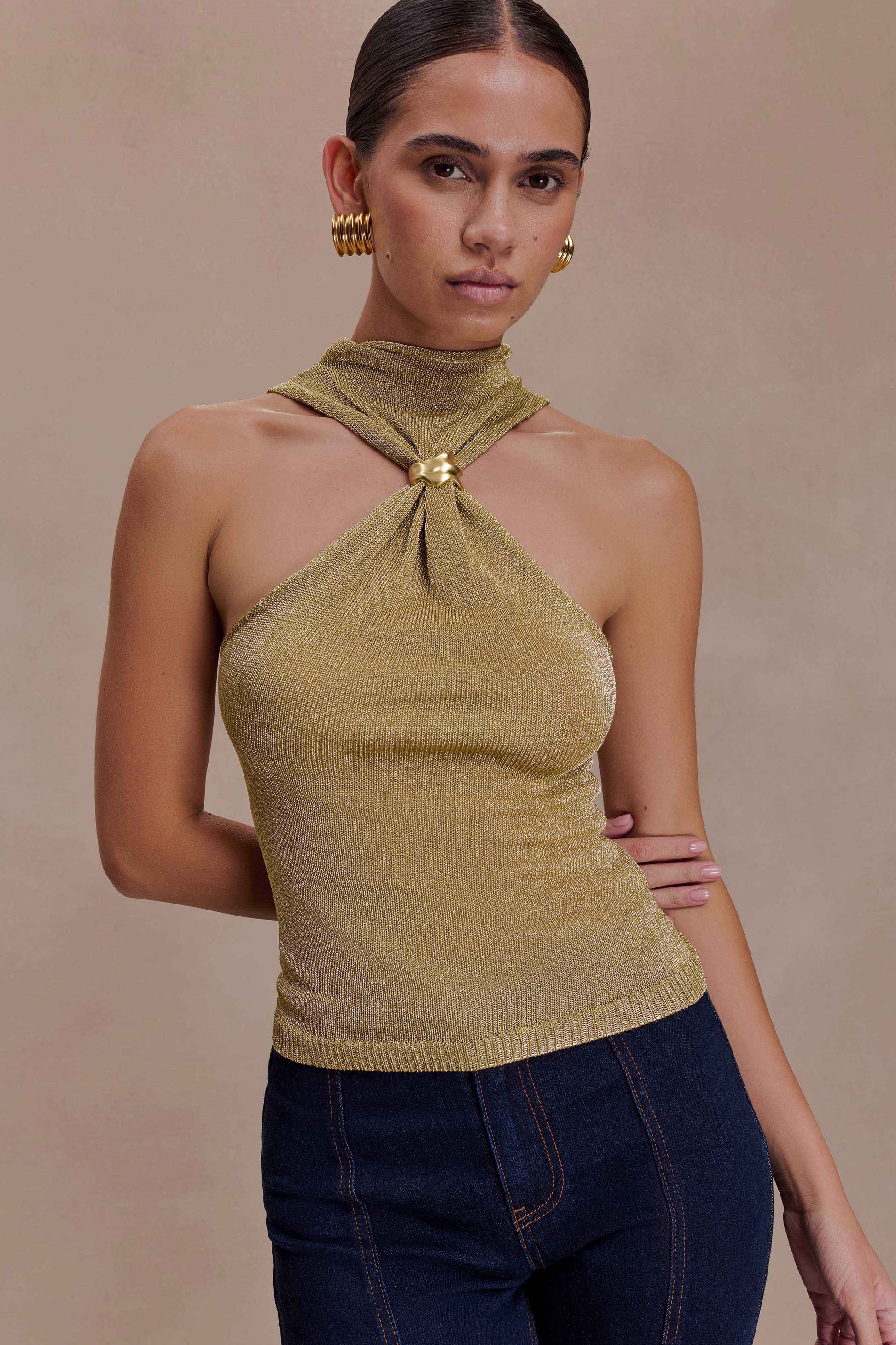 Nikki Lurex Top With Hardware - Gold #3