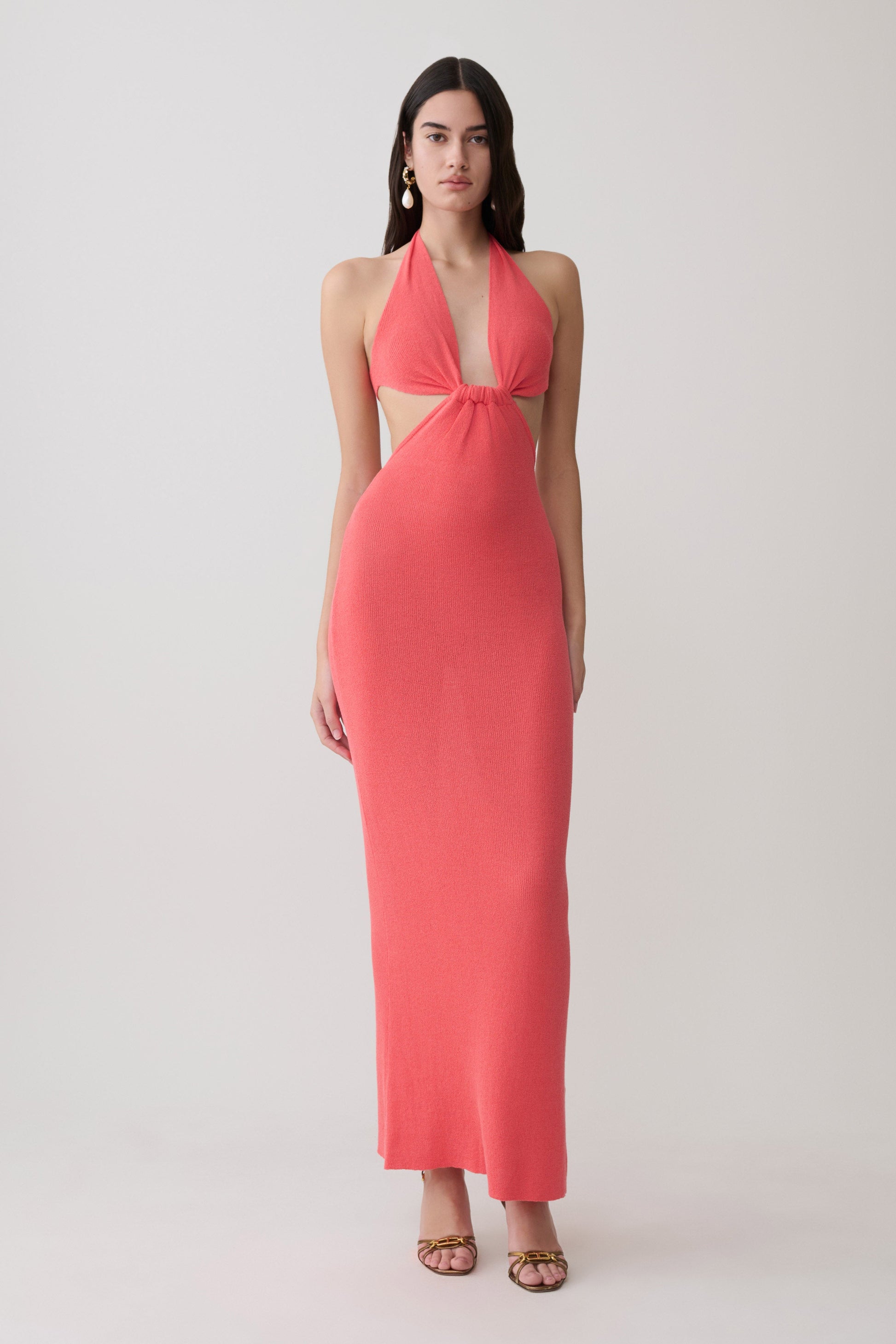 Theresea Halter Knit Maxi Dress - Coral #5