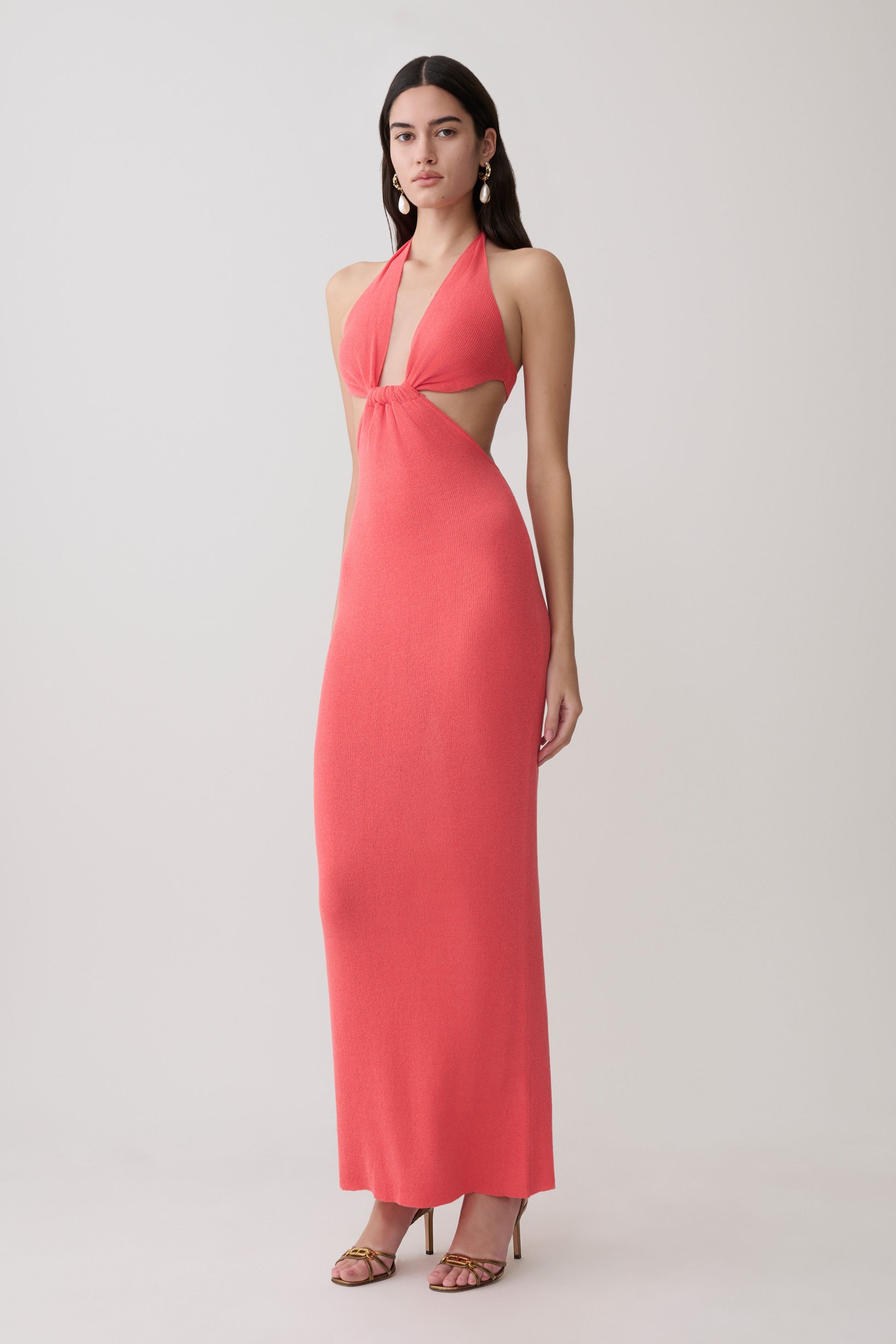 Theresea Halter Knit Maxi Dress - Coral #4
