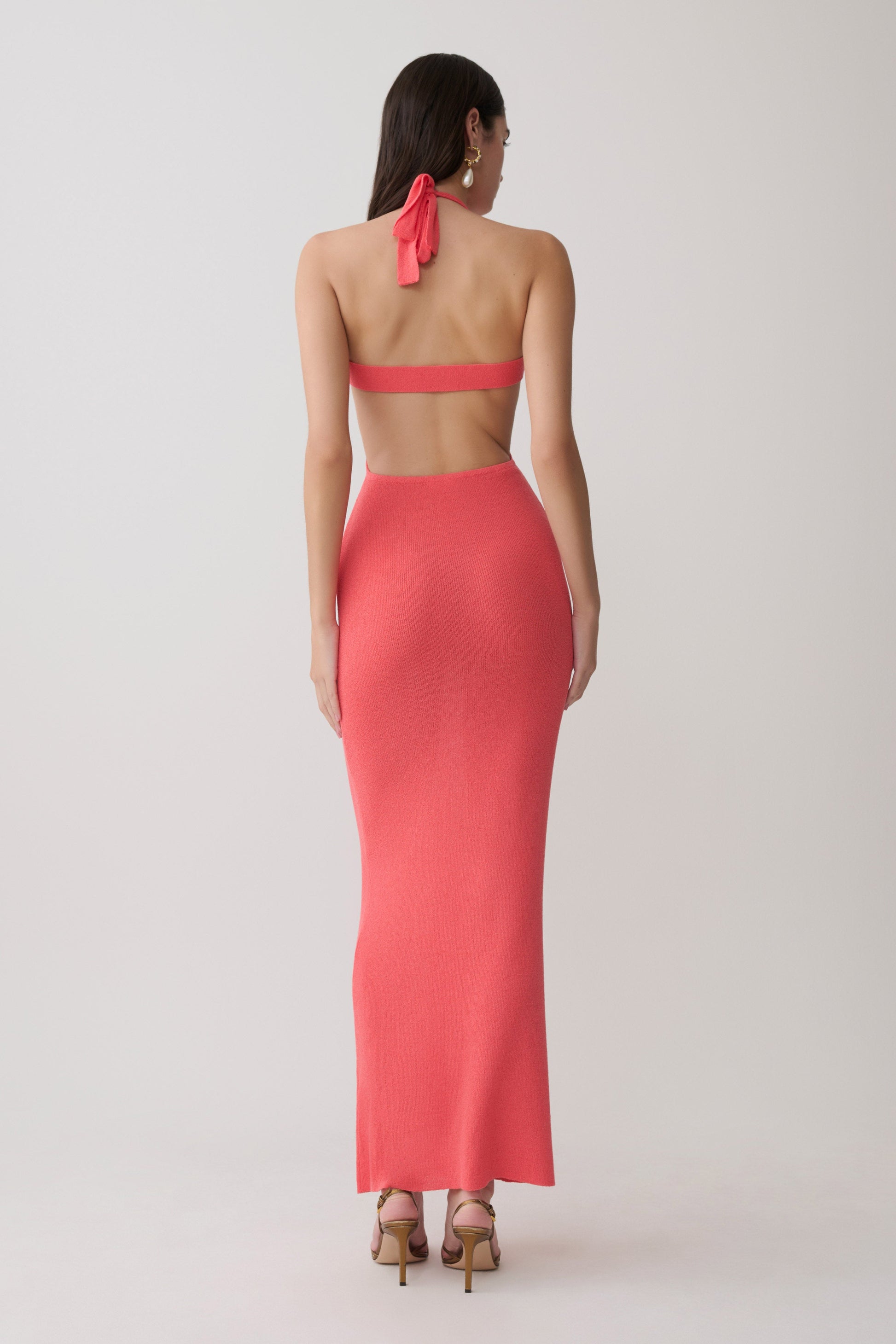 Theresea Halter Knit Maxi Dress - Coral #2