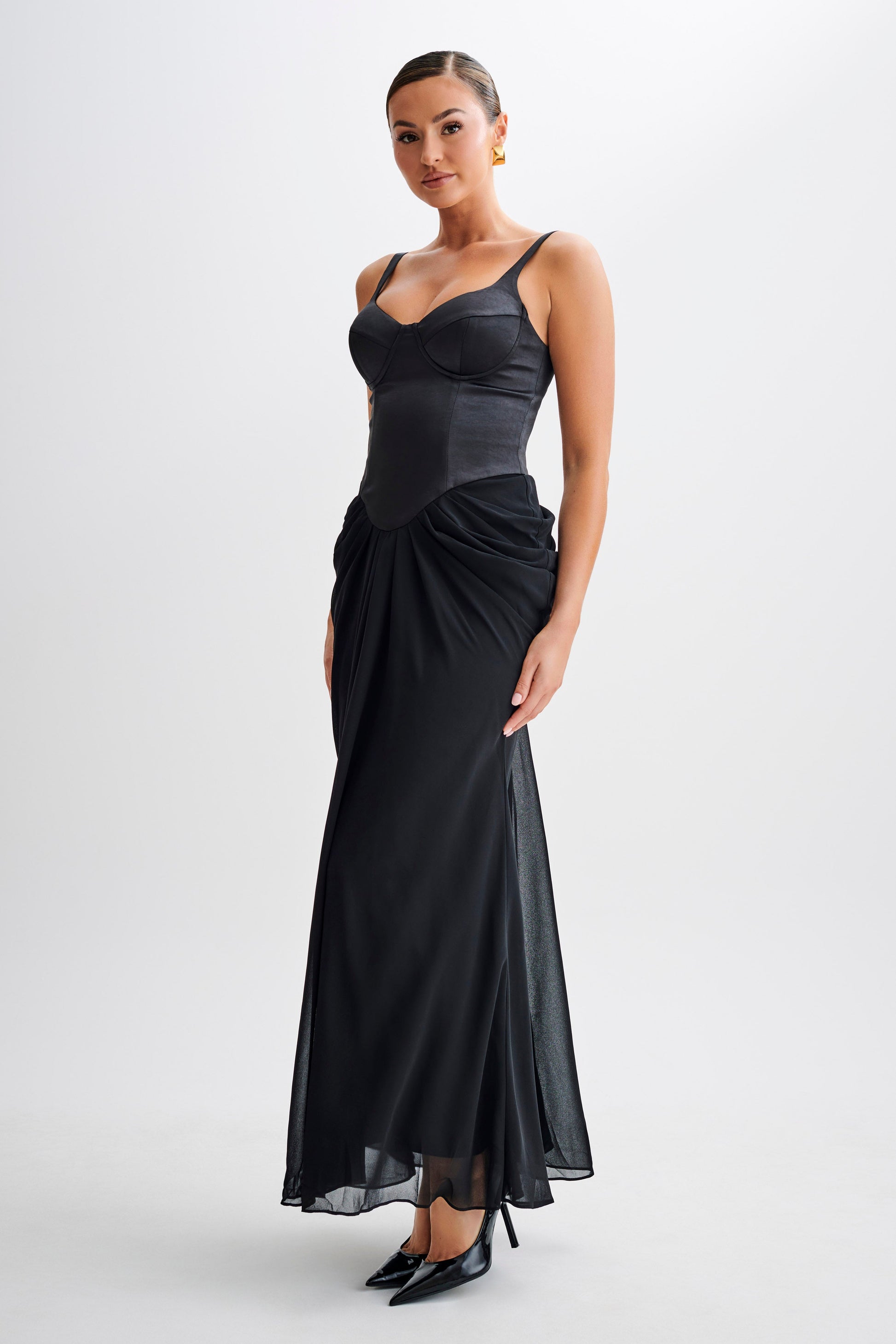 Leila Satin Corset Maxi Dress - Black #6