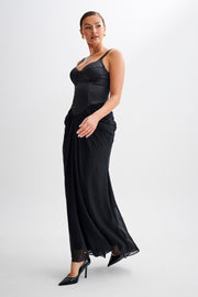 Leila Satin Corset Maxi Dress - Black