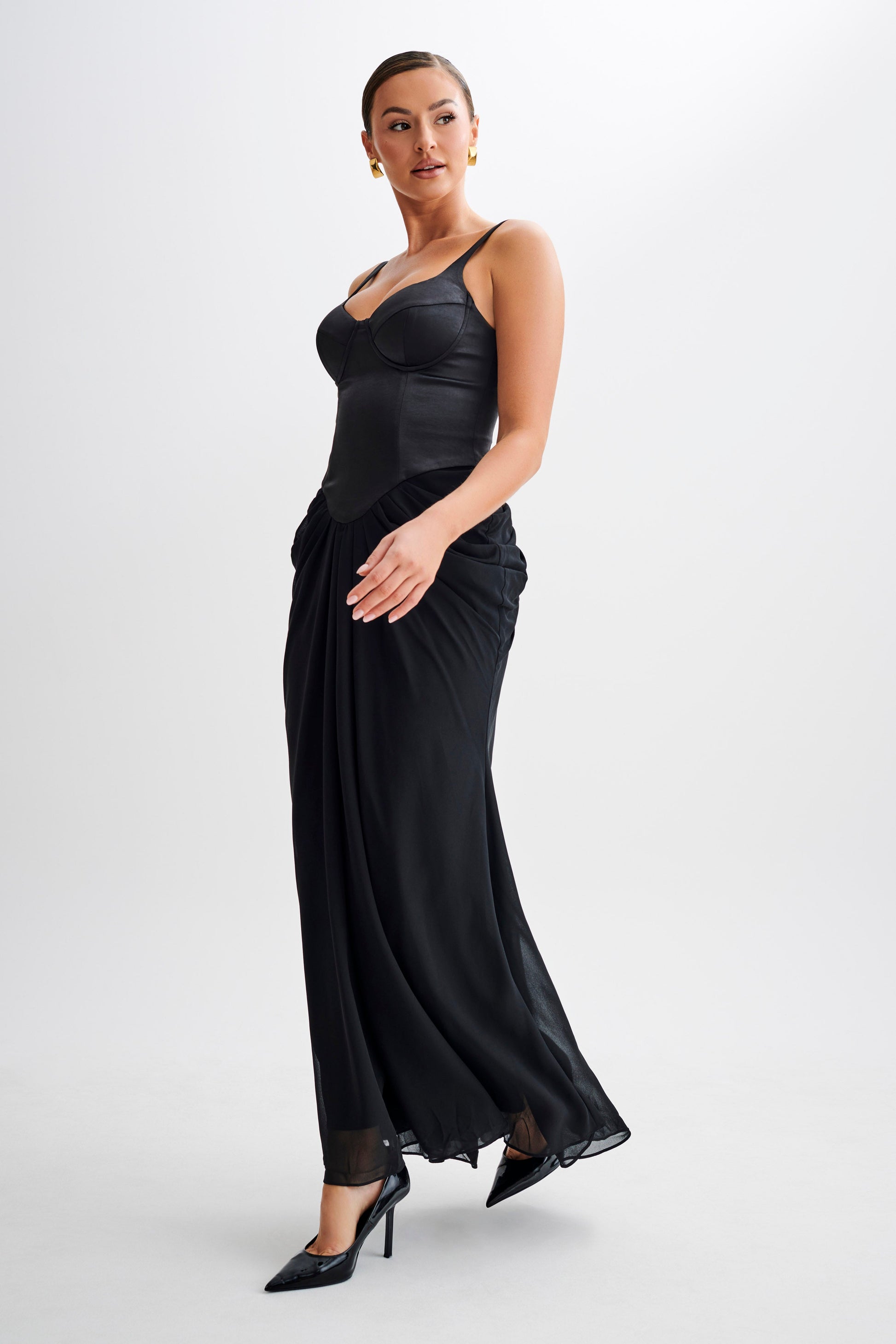 Leila Satin Corset Maxi Dress - Black #5