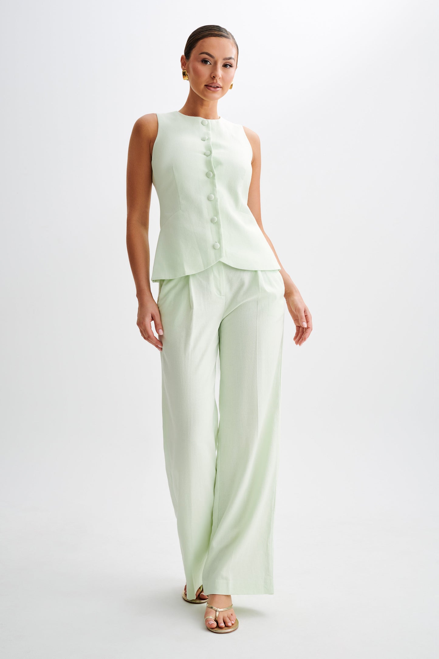 Adrina Straight Leg Linen Pant - Mint