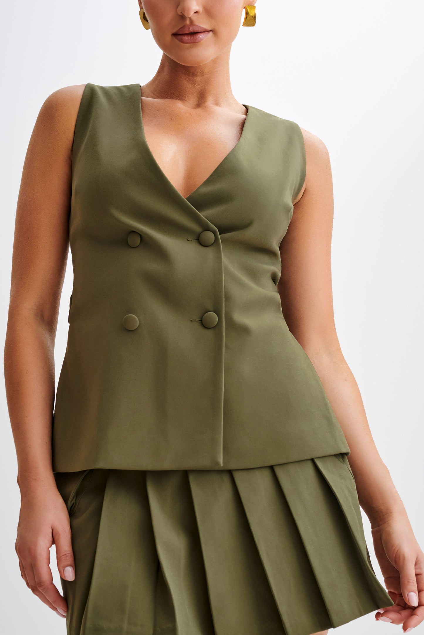 Amelie Suiting Longline Vest - Military Olive