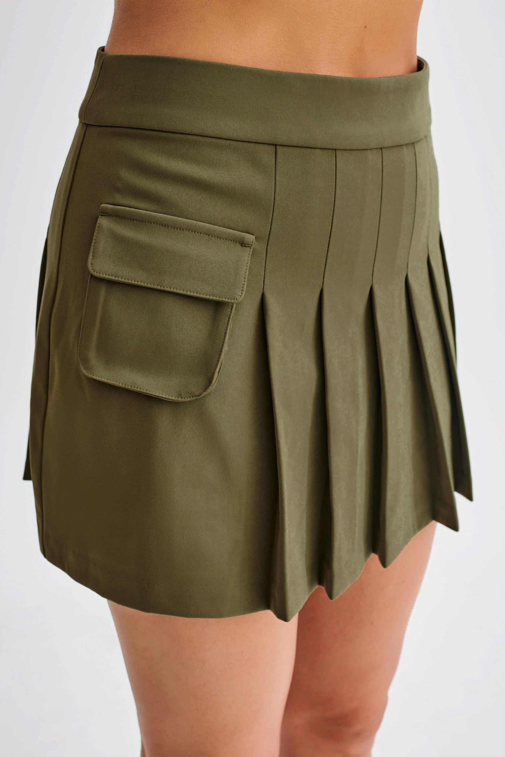 Brigitte Pleated Mini Skirt With Pocket - Military Olive #3