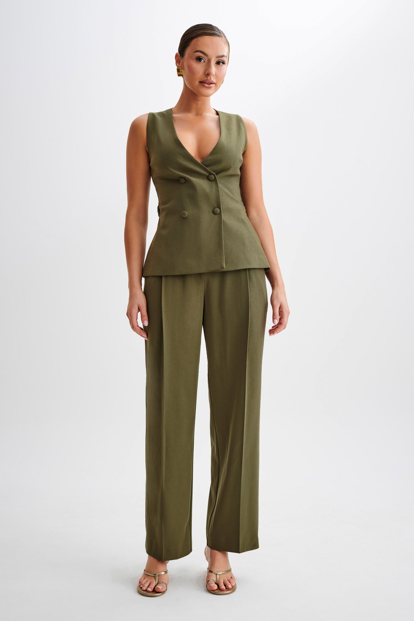 Amelie Suiting Longline Vest - Military Olive