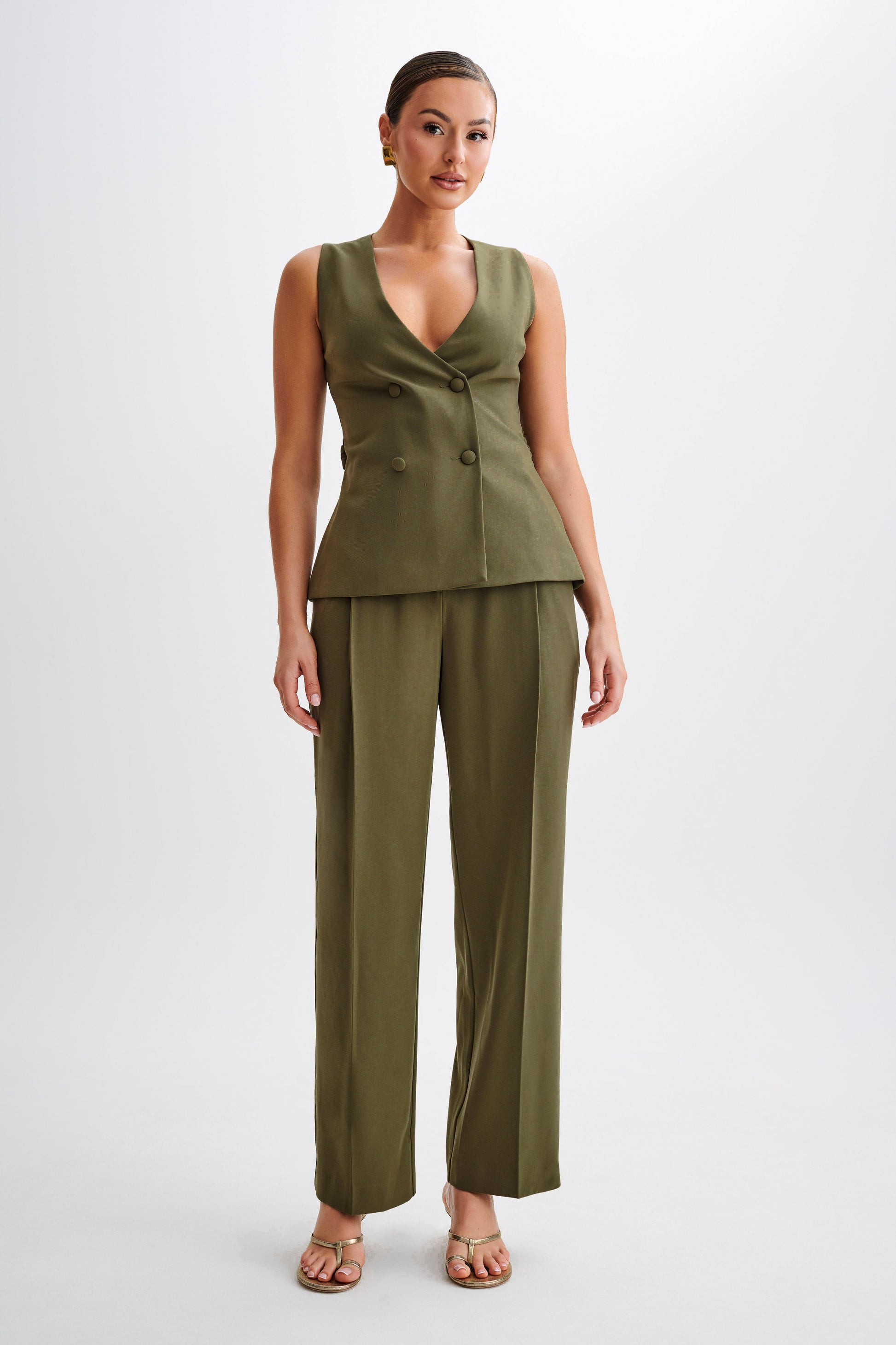 Amelie Suiting Longline Vest - Military Olive #9