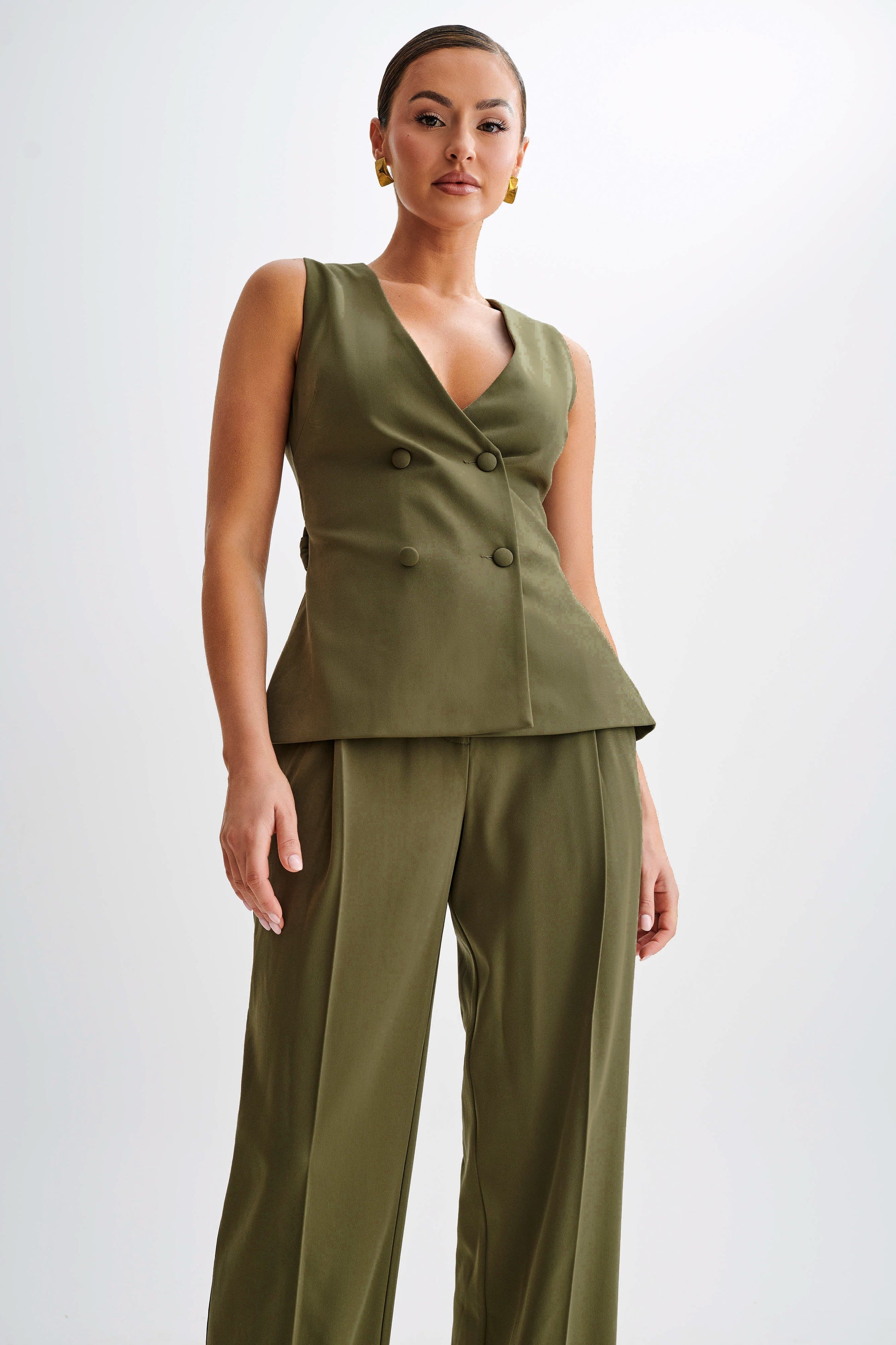 Amelie Suiting Longline Vest - Military Olive #11