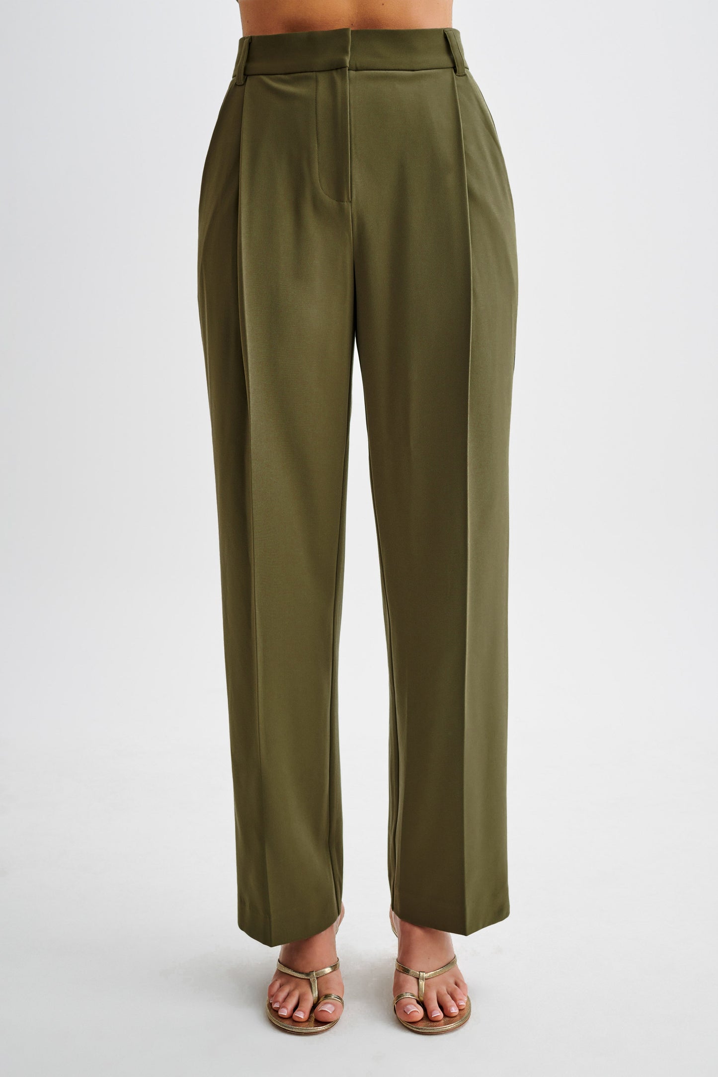 Amelie Suiting Straight Leg Pants - Military Olive