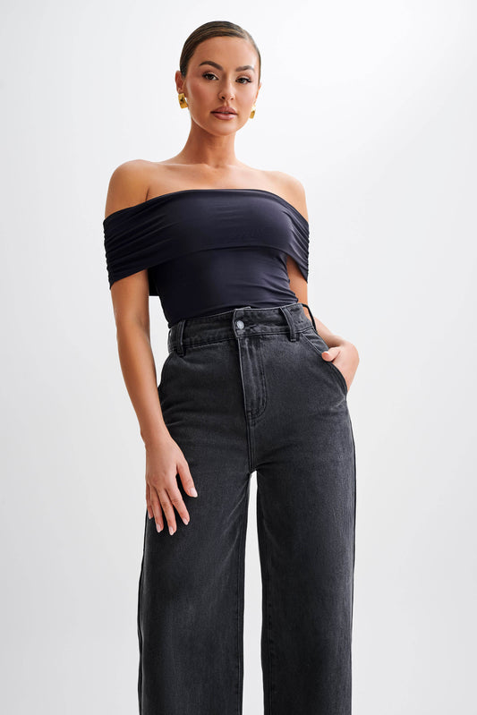 Meena Recycled Nylon Off Shoulder Top - Black