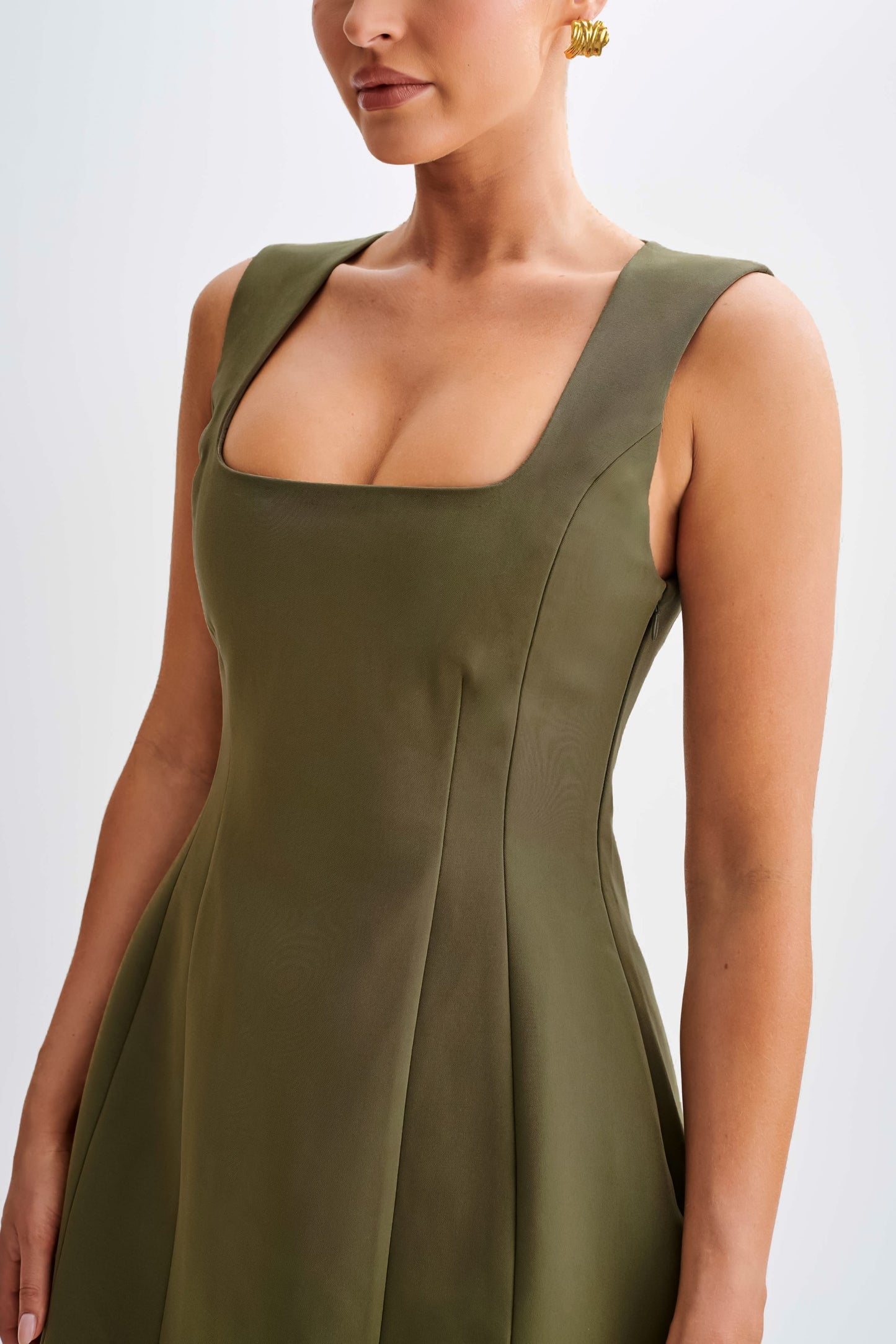 Lysandre Crepe Mini Dress - Military Olive