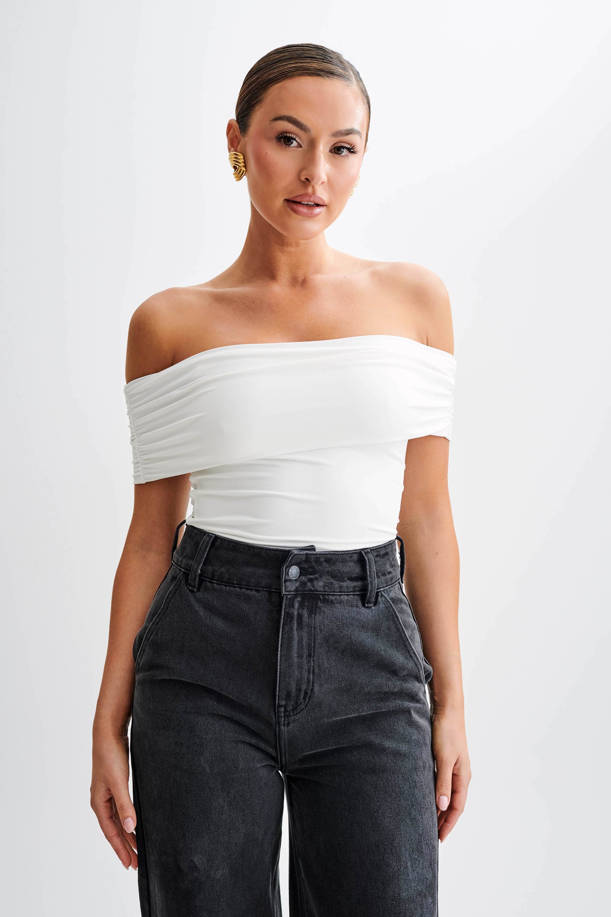 Meena Recycled Nylon Off Shoulder Top - White #10