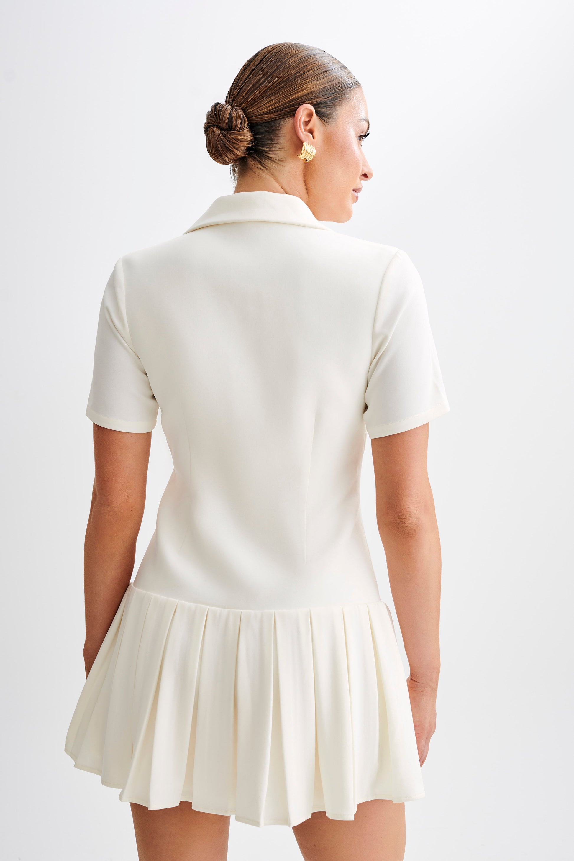Quentin Suiting Pleated Mini Dress - Ivory #3