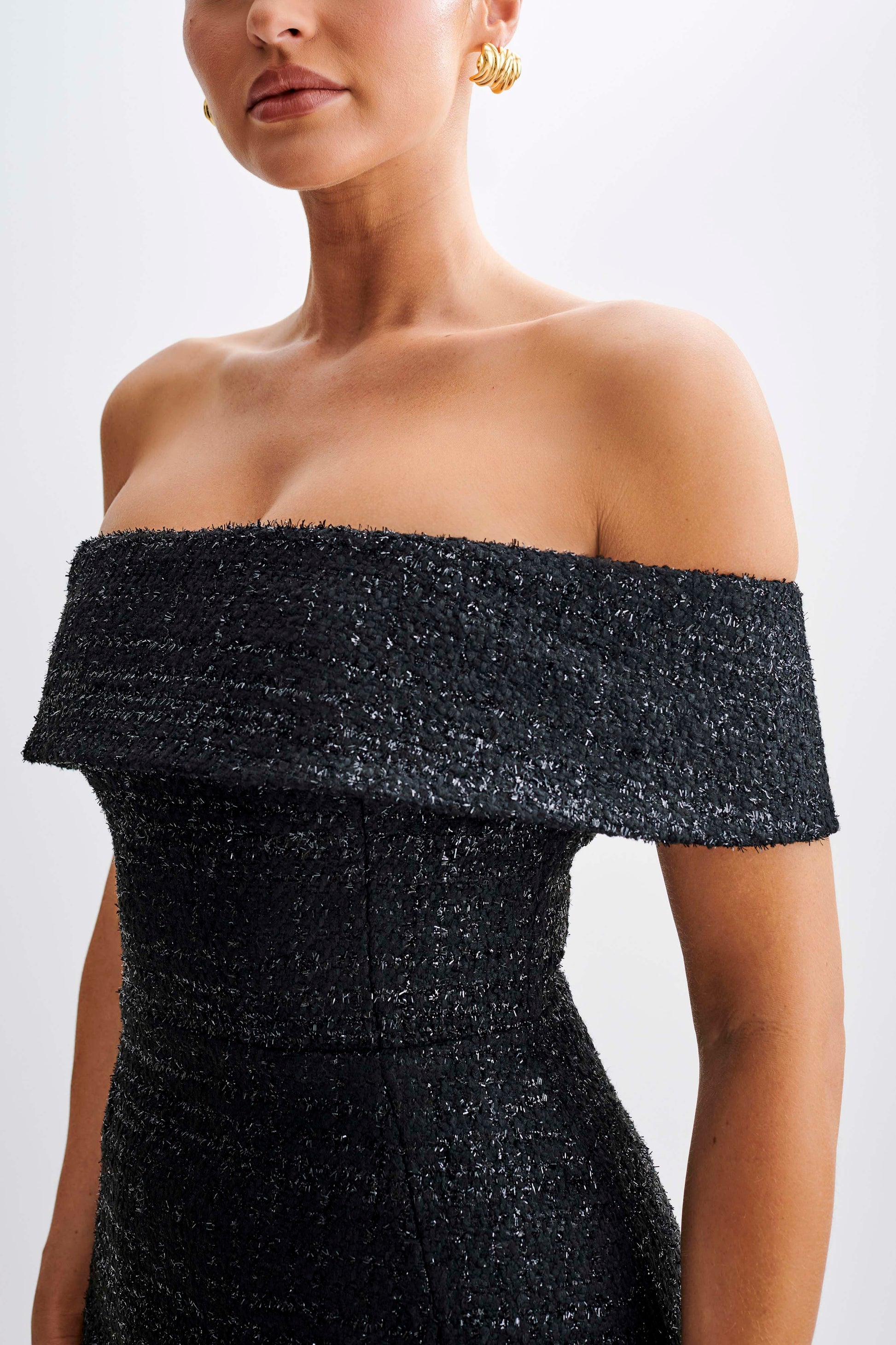 Helena Tweed Off Shoulder Mini Dress - Black #2