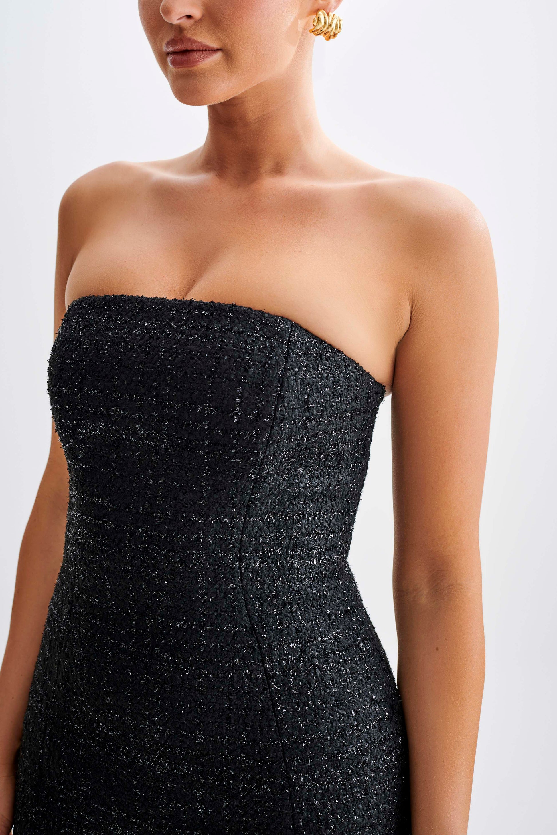 Monet Tweed Strapless Midi Dress - Black #3