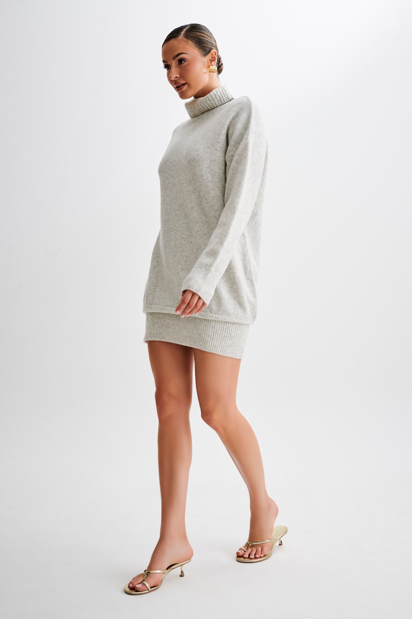 Celeste Long Sleeve Knit Mini Dress - Grey Marle