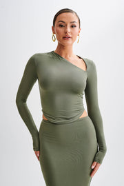 Bruna Slinky Long Sleeve Top with Cut Out - Military Olive