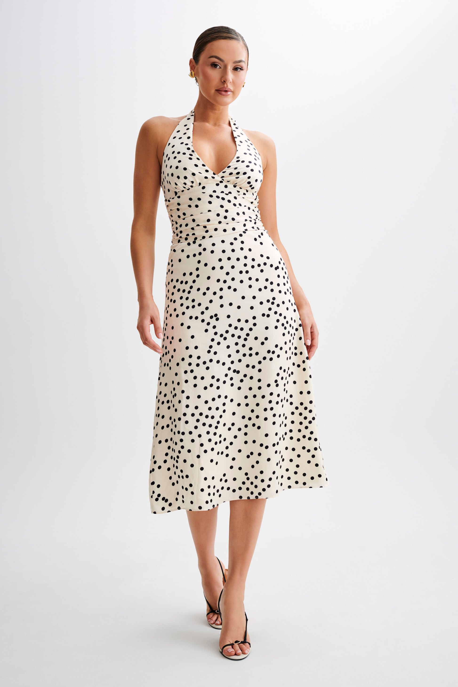 Marguerite Satin Halter Midi Dress - Polkadot #3