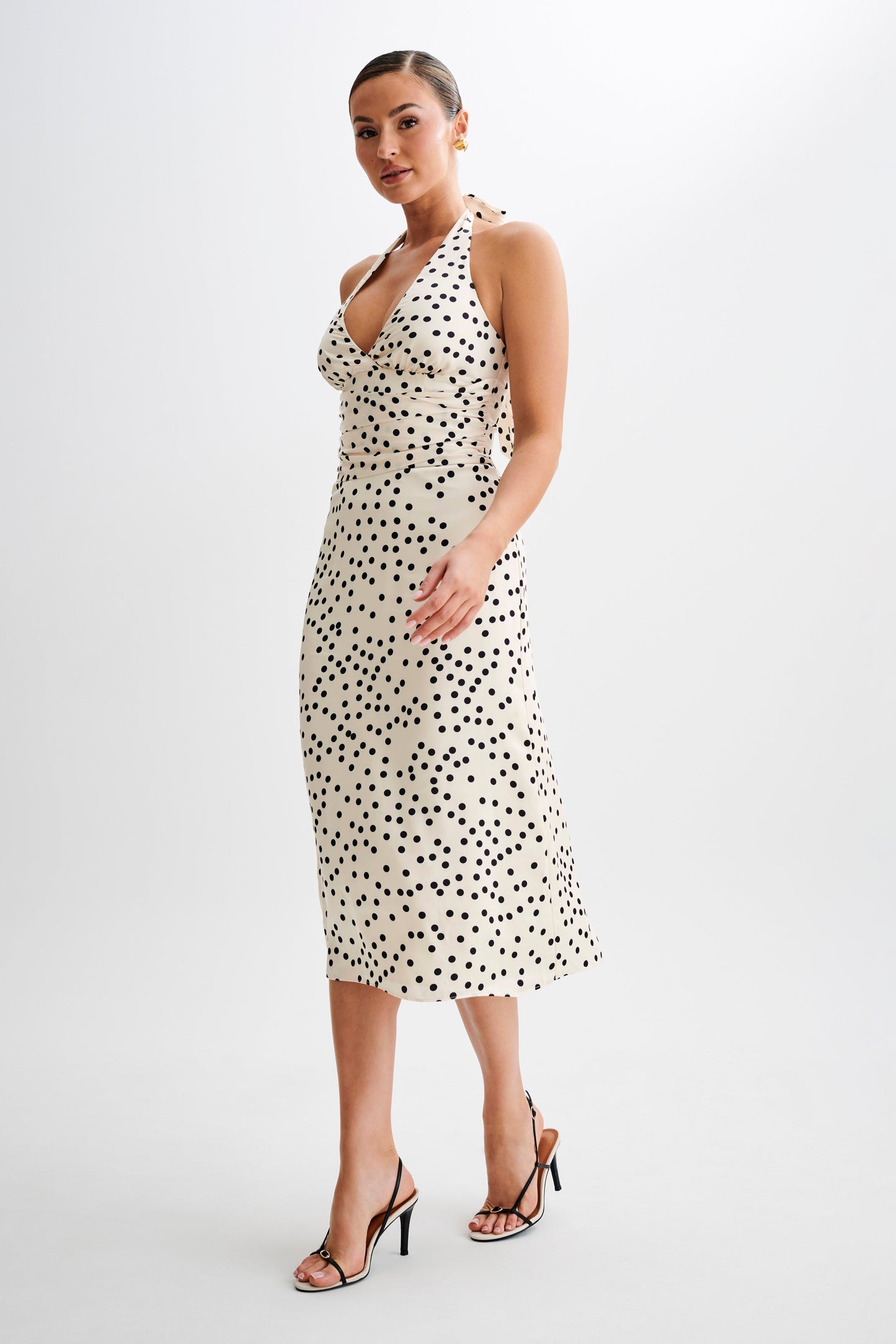 Marguerite Satin Halter Midi Dress - Polkadot