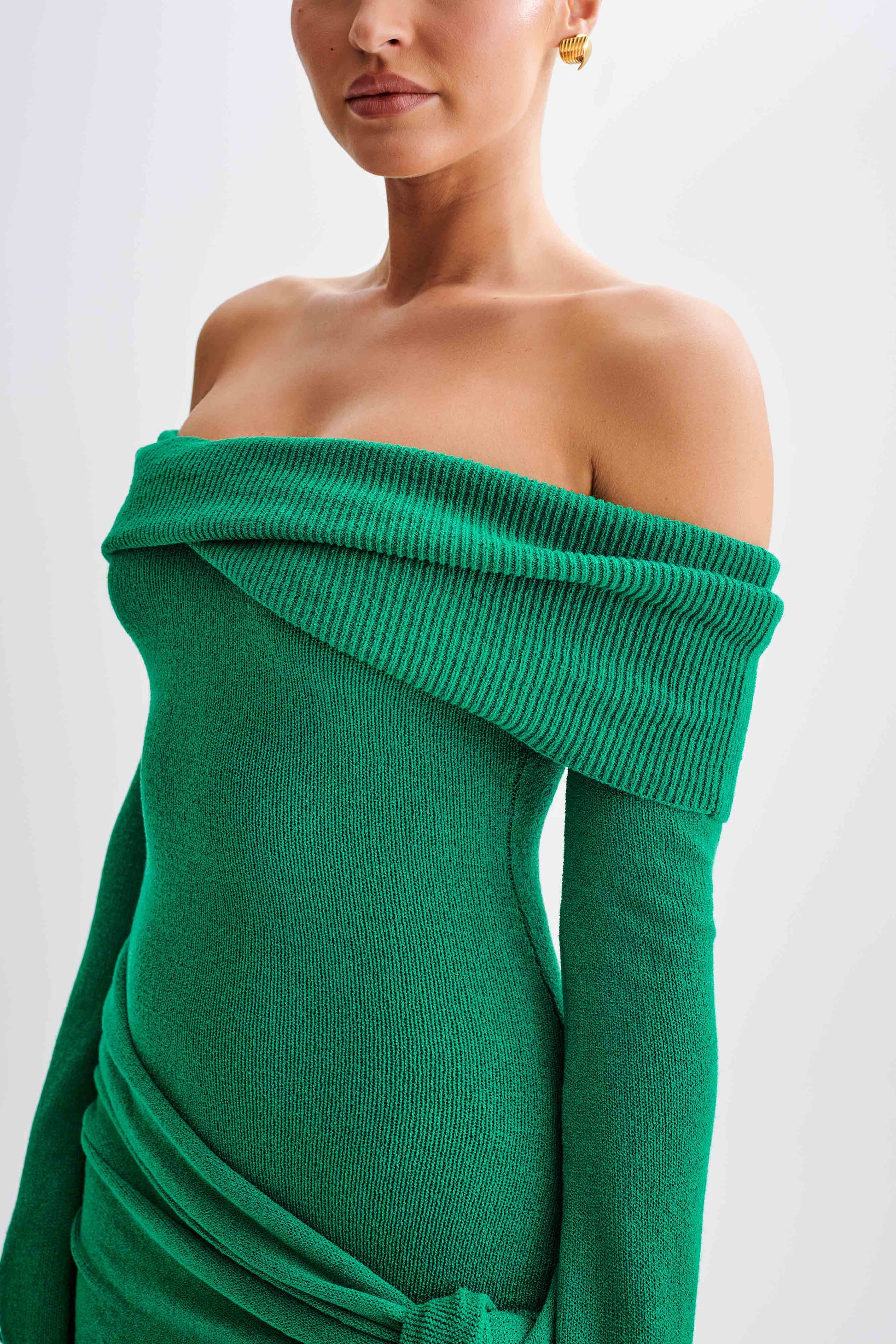 Camryn Off Shoulder Tie Knit Mini Dress - Green #3