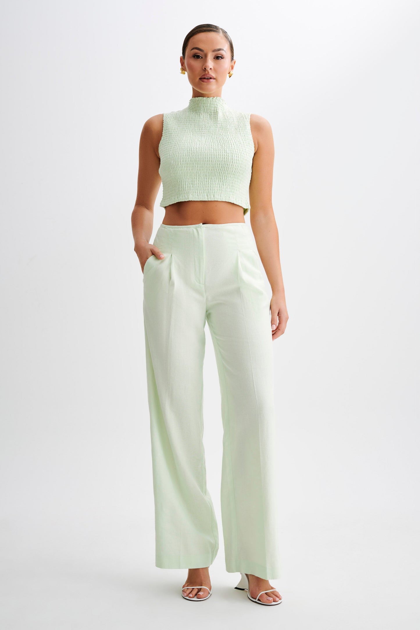 Adrina Straight Leg Linen Pant - Mint