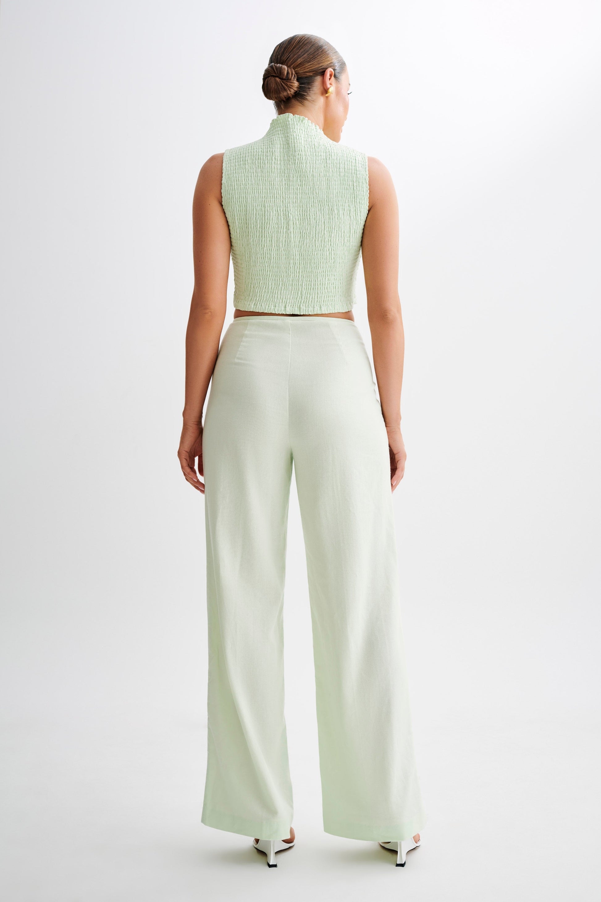 Emanuelle Sleeveless Linen Shirring Top - Mint #5