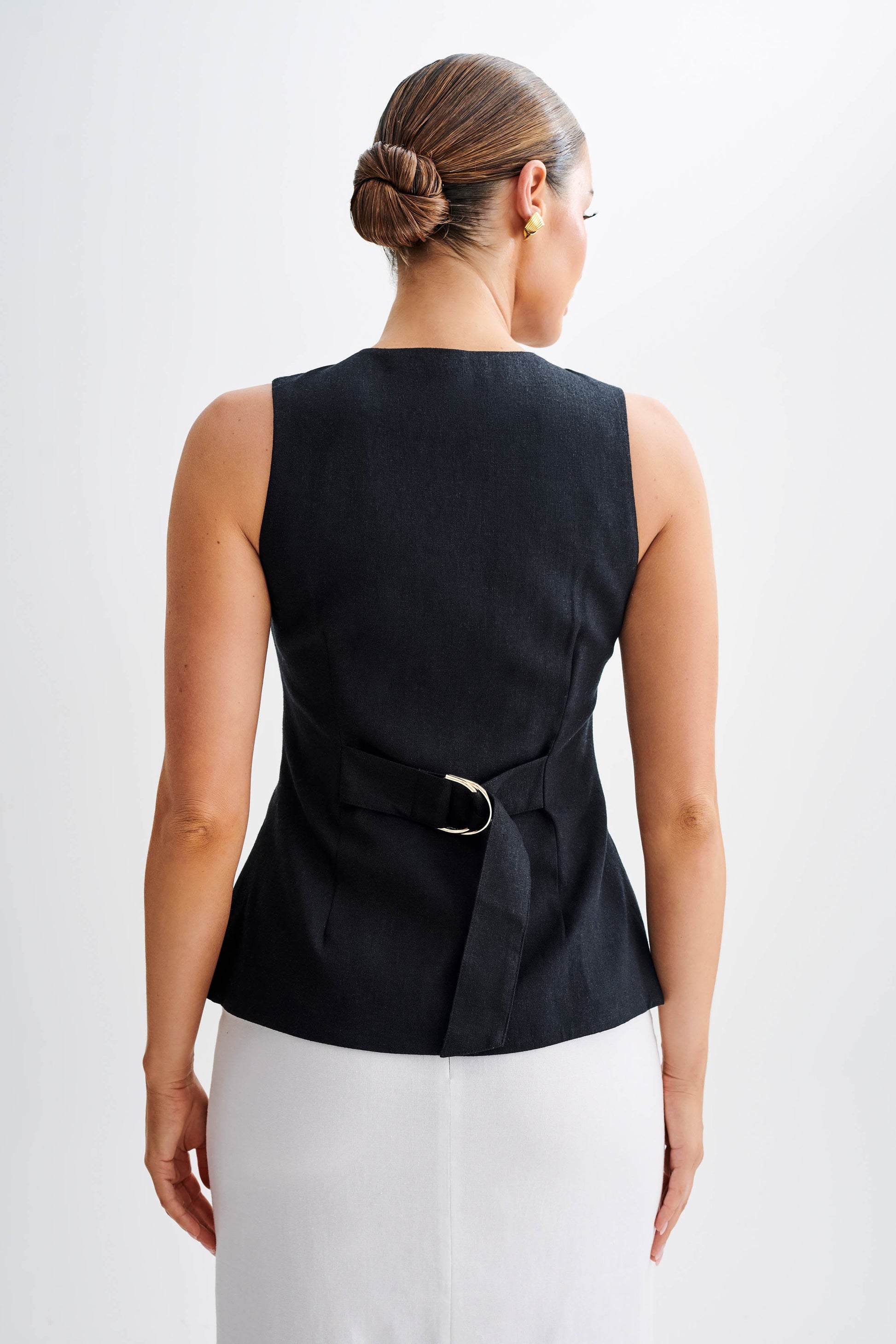 Laurence Sleeveless Linen Longline Top - Black #2