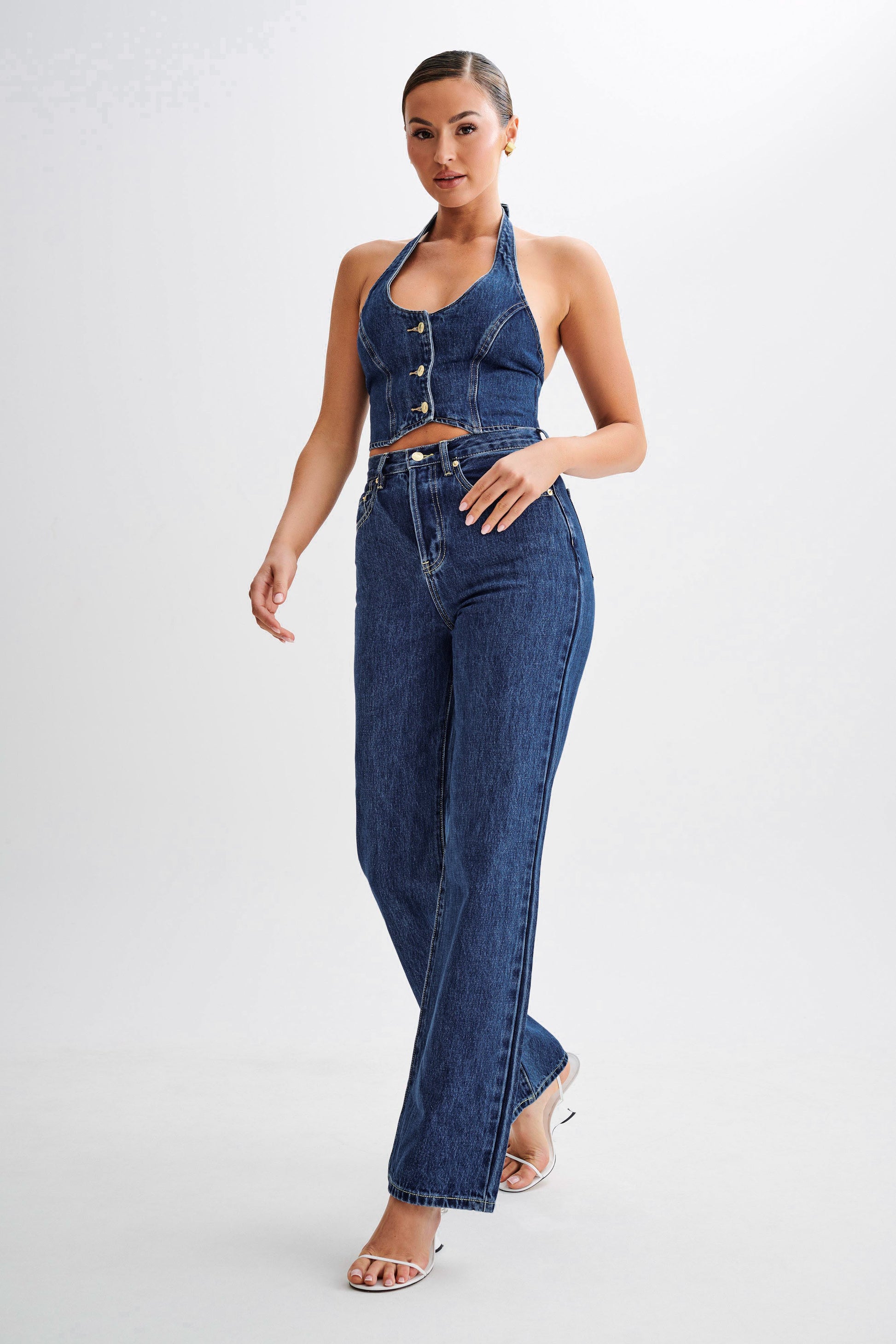 Janine High Waisted Straight Leg Jeans - Dark Blue #4