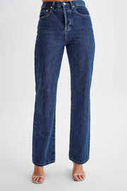 Janine High Waisted Straight Leg Jeans - Dark Blue