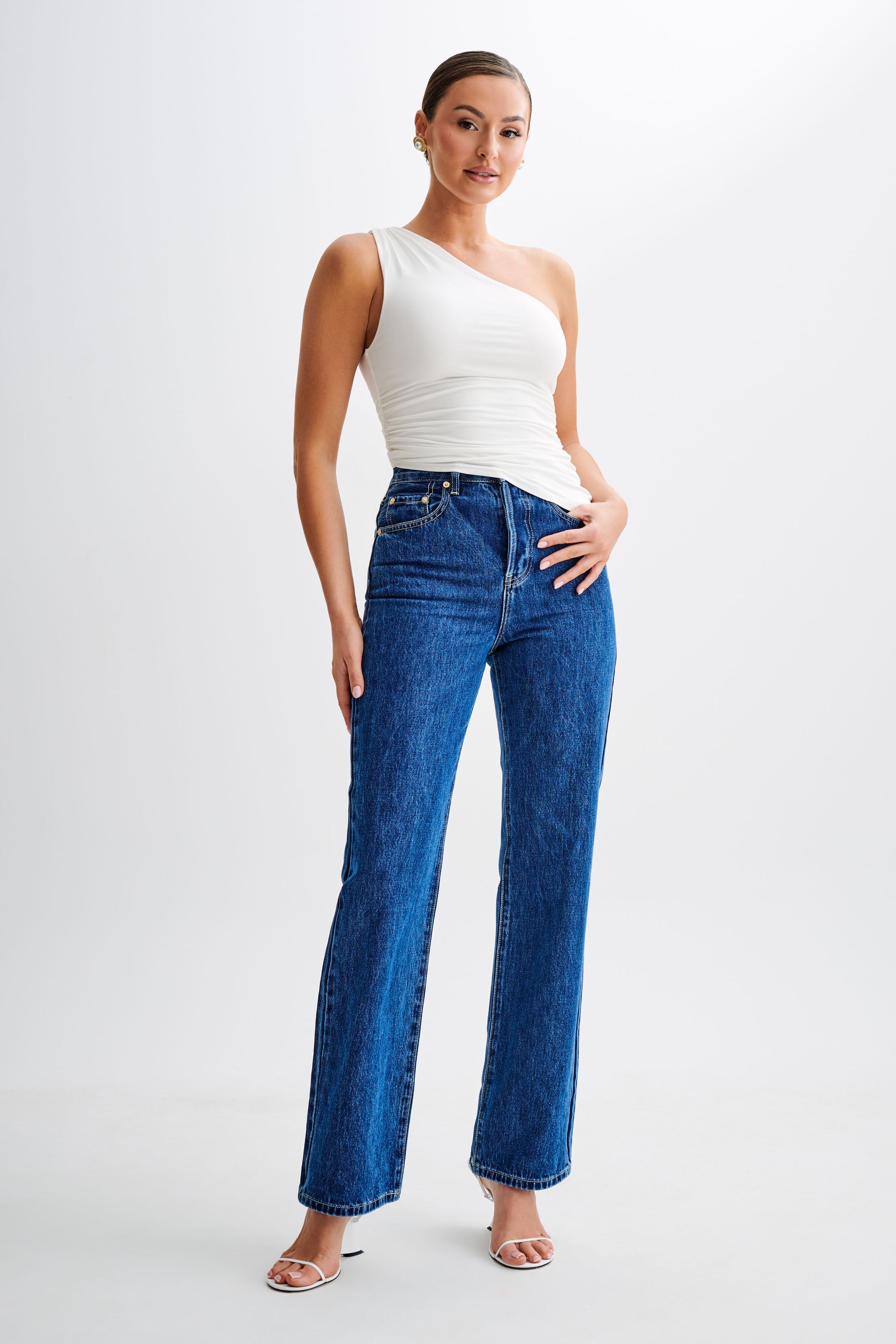 Sarah One Shoulder Modal Asymmetric Top - White #6