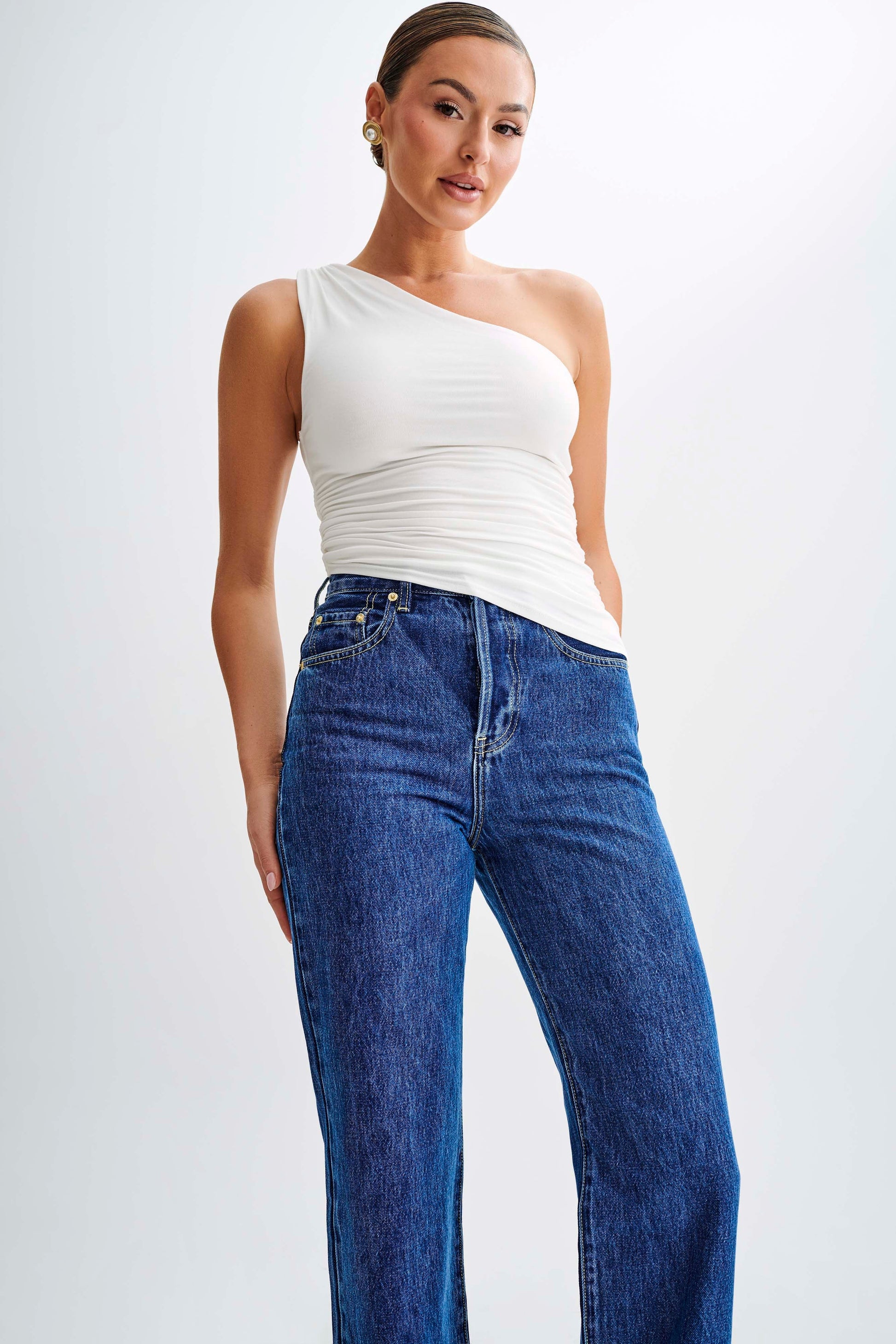 Sarah One Shoulder Modal Asymmetric Top - White #9