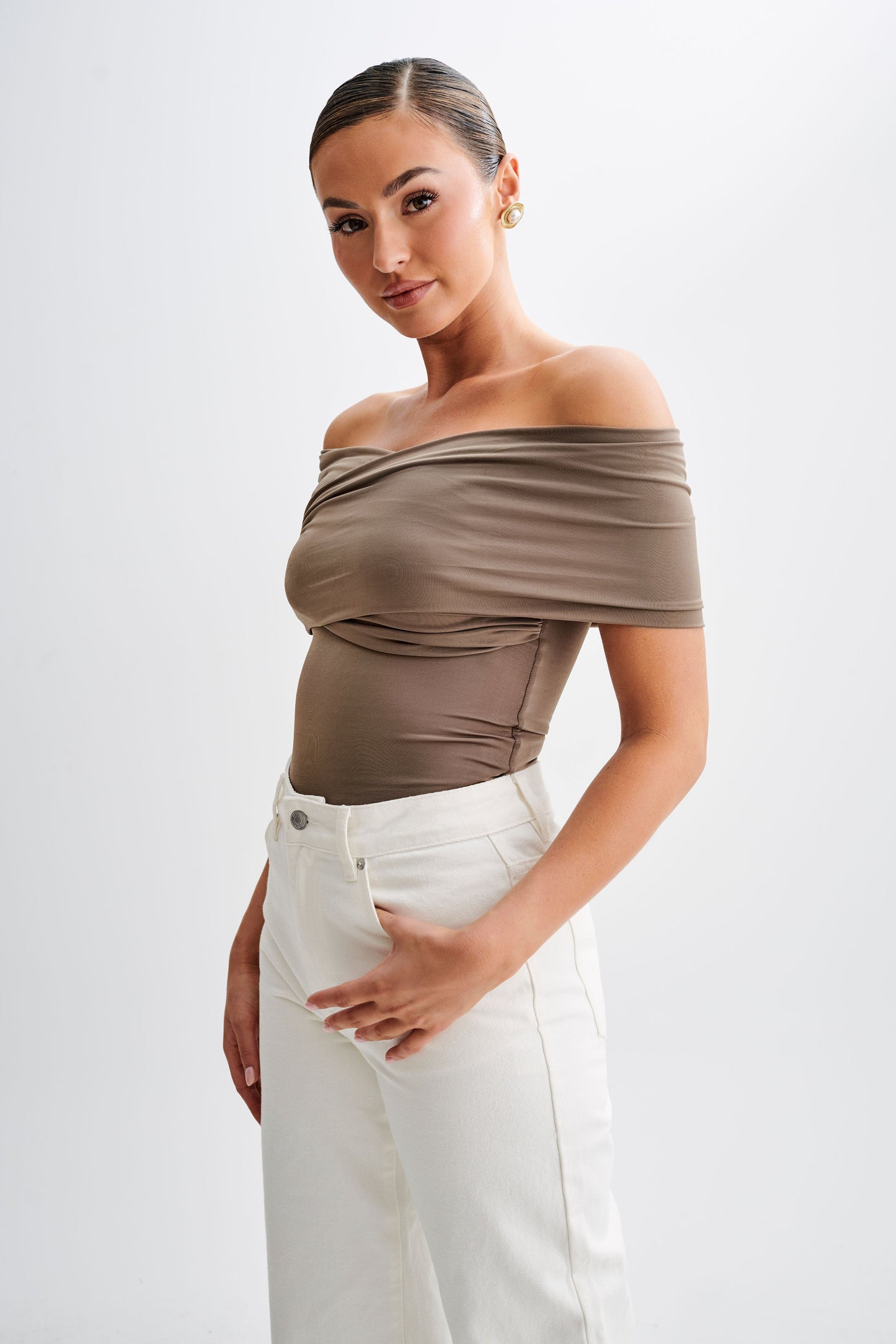 Lourdes Slinky Off Shoulder Top - Coco