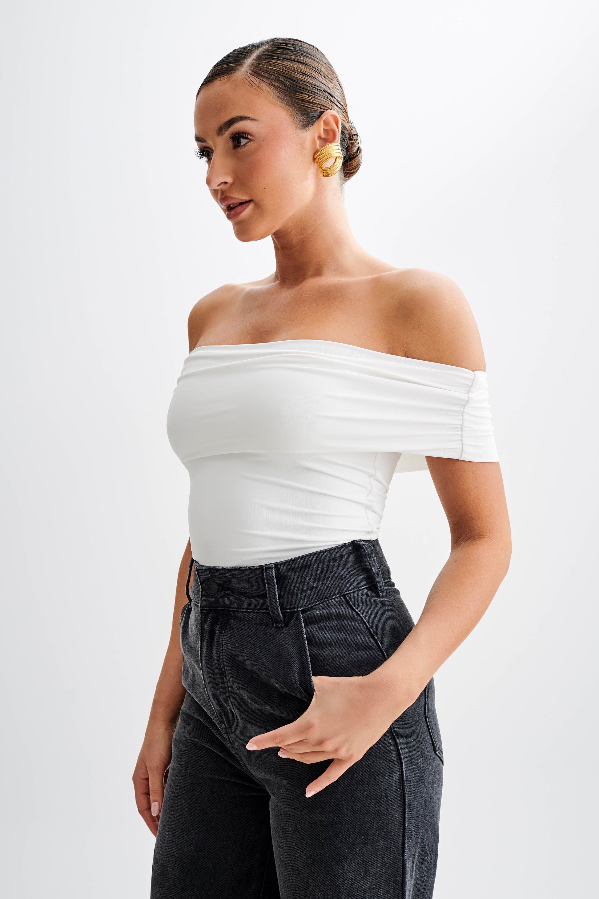Meena Recycled Nylon Off Shoulder Top - White #12