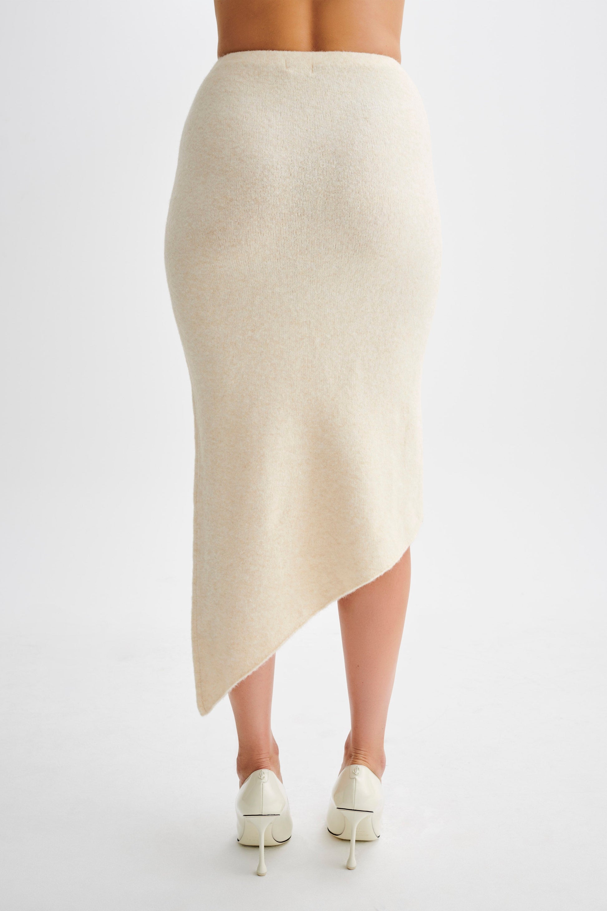 Genevieve Asymmetrical Knit Midi Skirt - Cream Marle #3