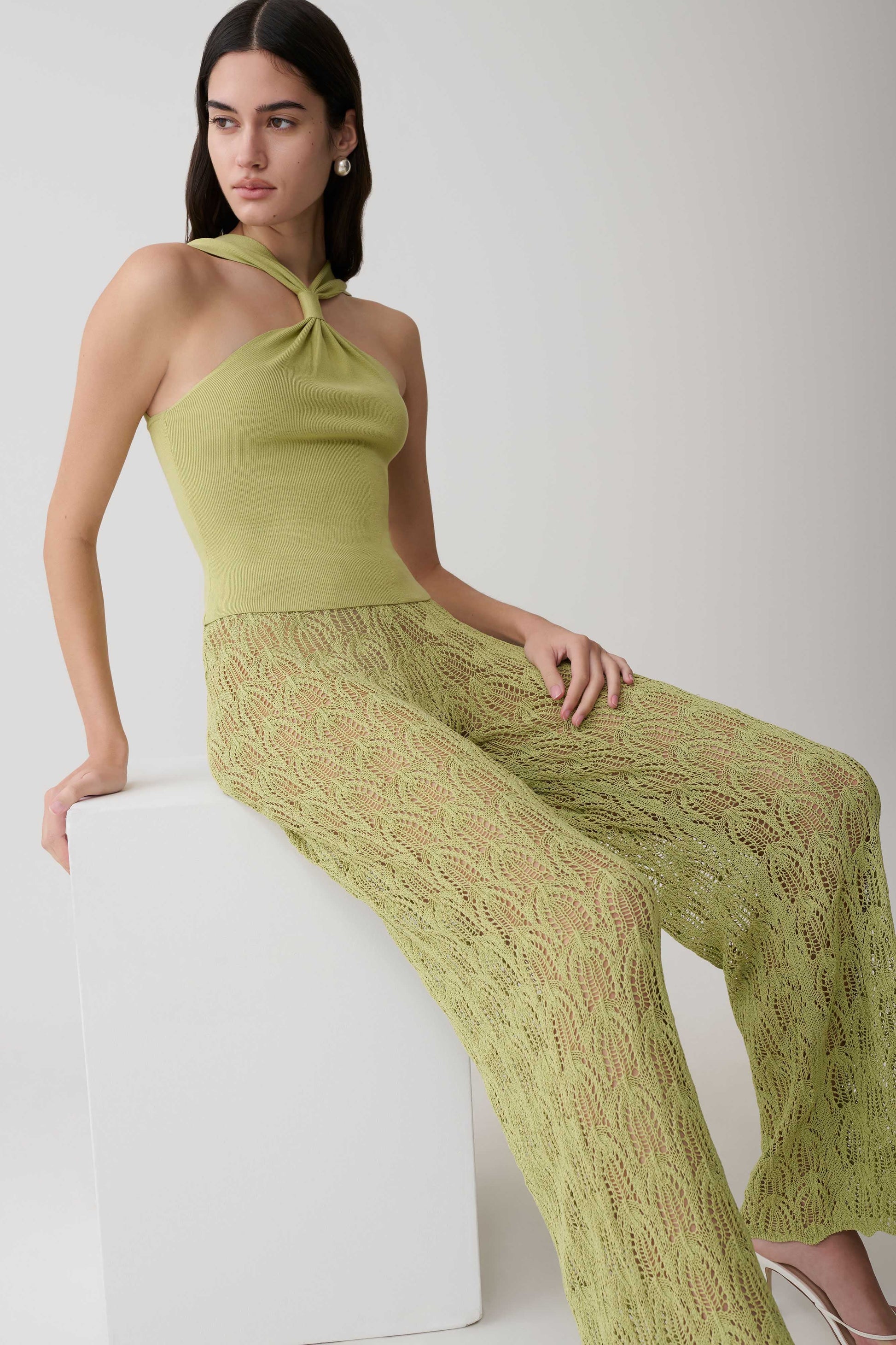Glinda Crochet Pants - Light Olive #3
