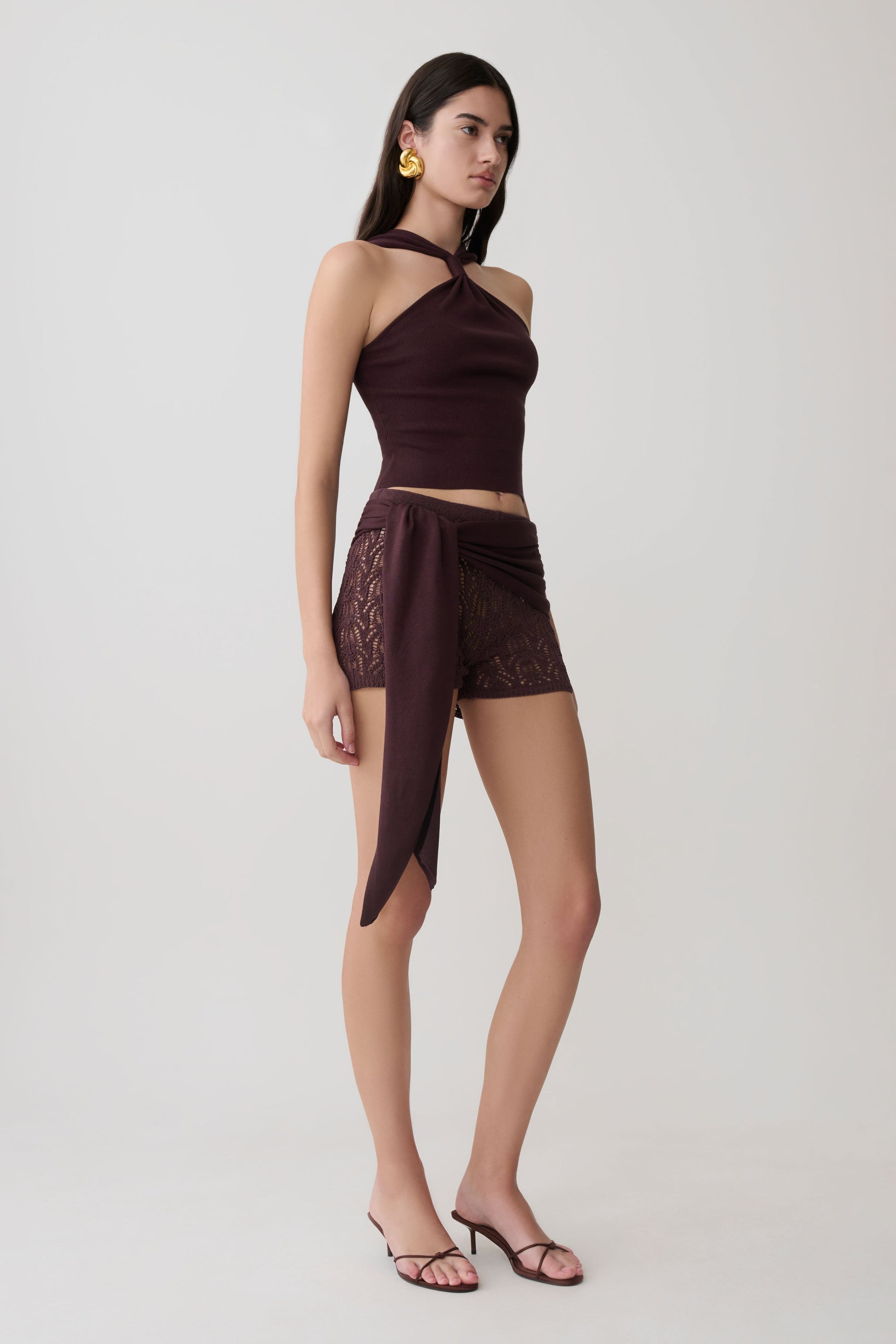 Liora Crochet Shorts With Knit Overlay - Chocolate #5