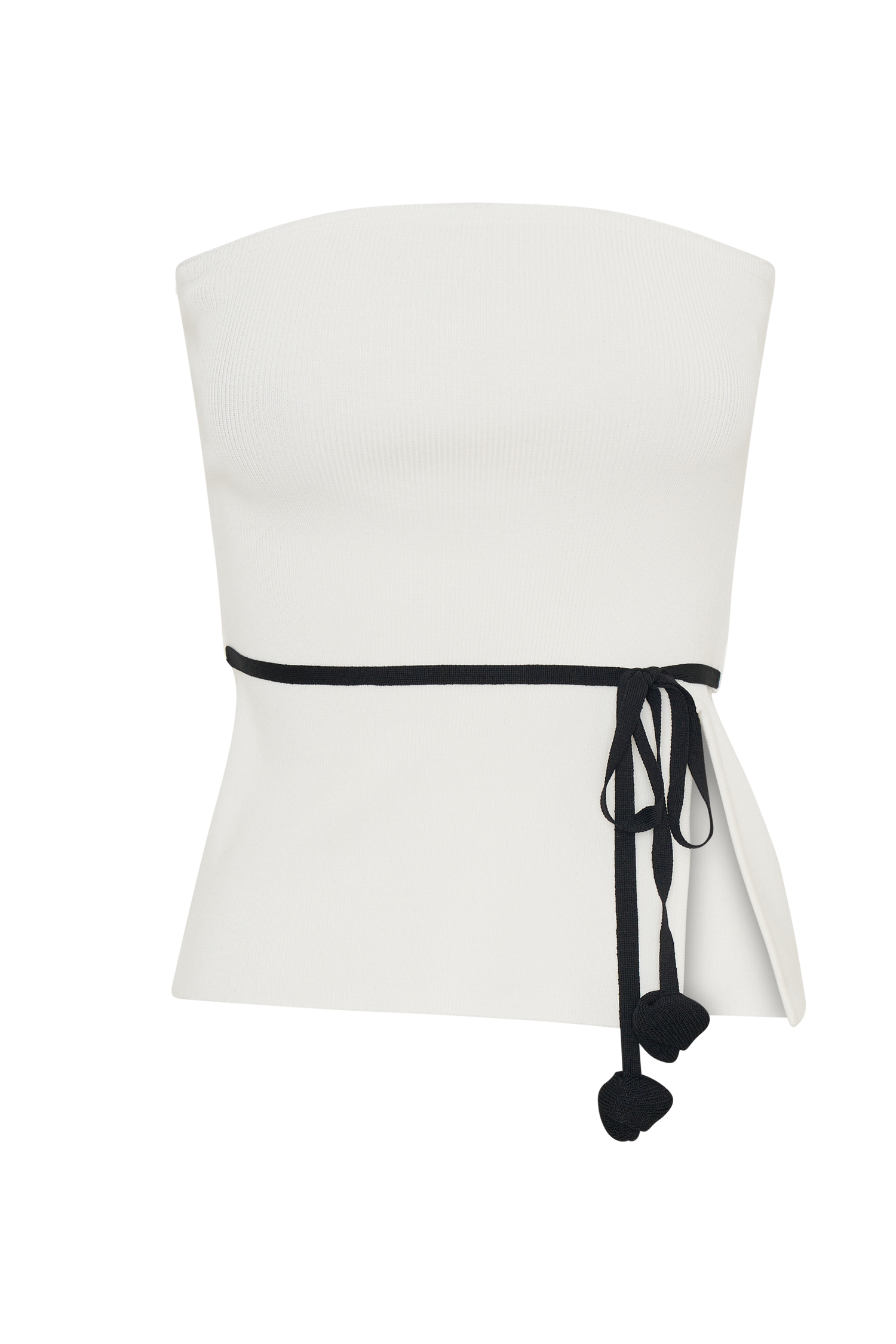 Keaton Strapless Rose Tie Knit Top - White And Black #9