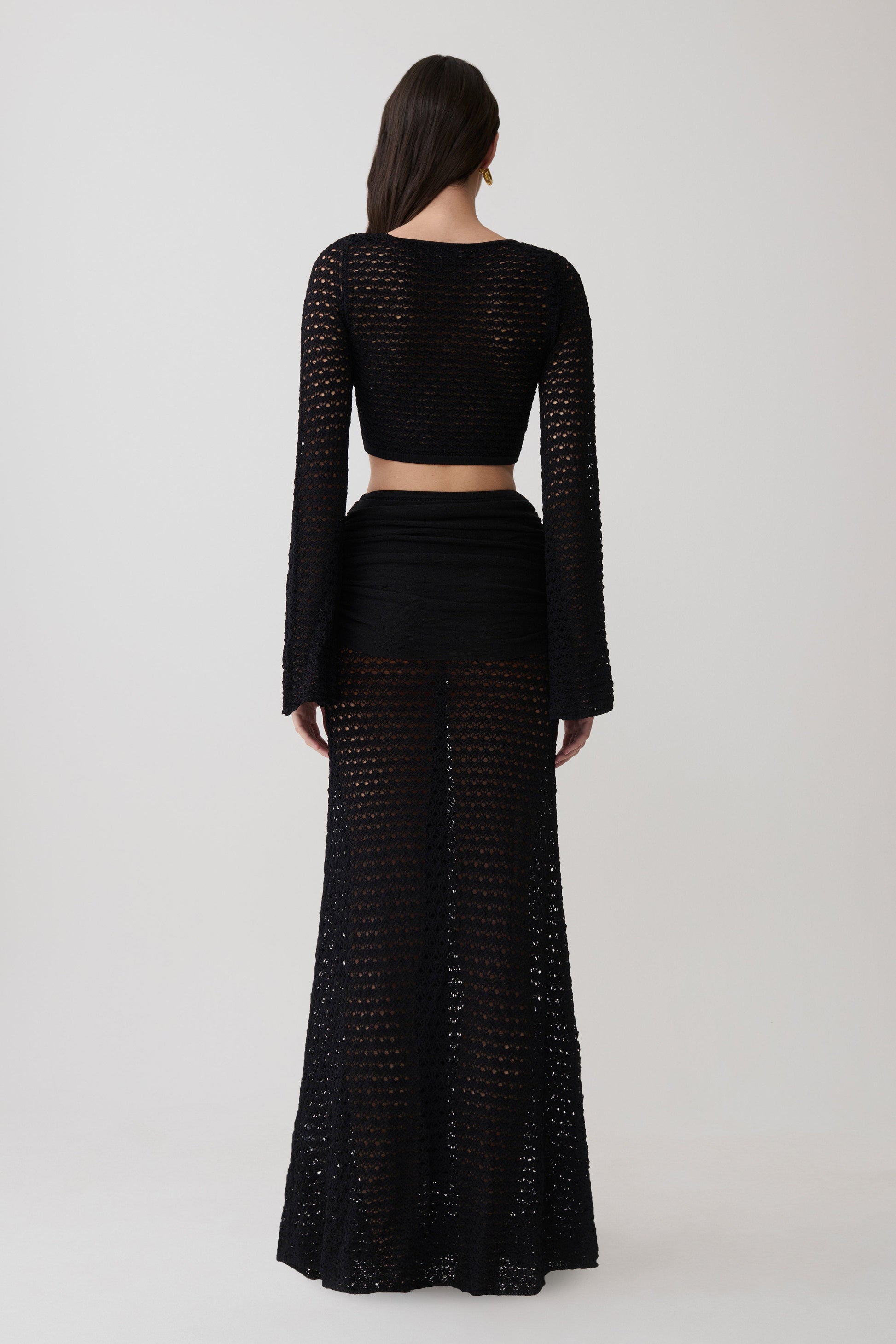 Mania Crochet Long Sleeve Cropped Top - Black #5