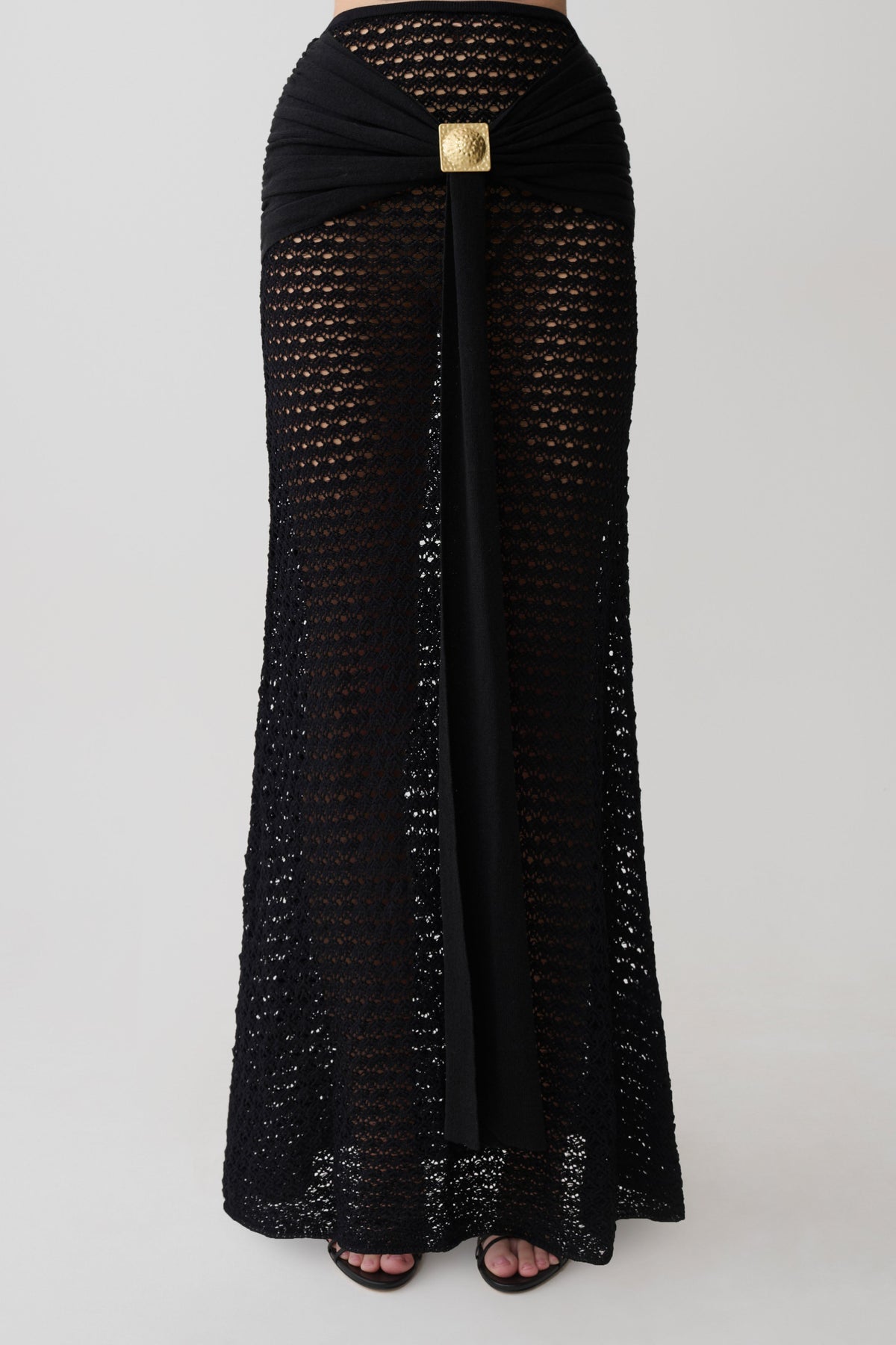 Mania Crochet Maxi Skirt With Hardware - Black