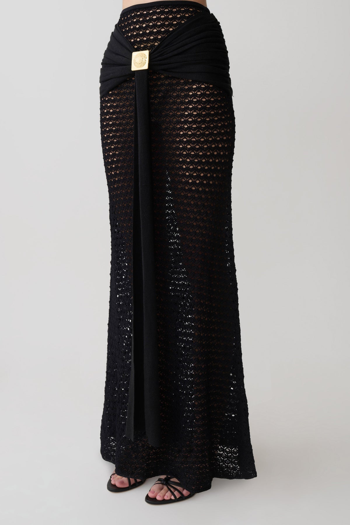 Mania Crochet Maxi Skirt With Hardware - Black #4