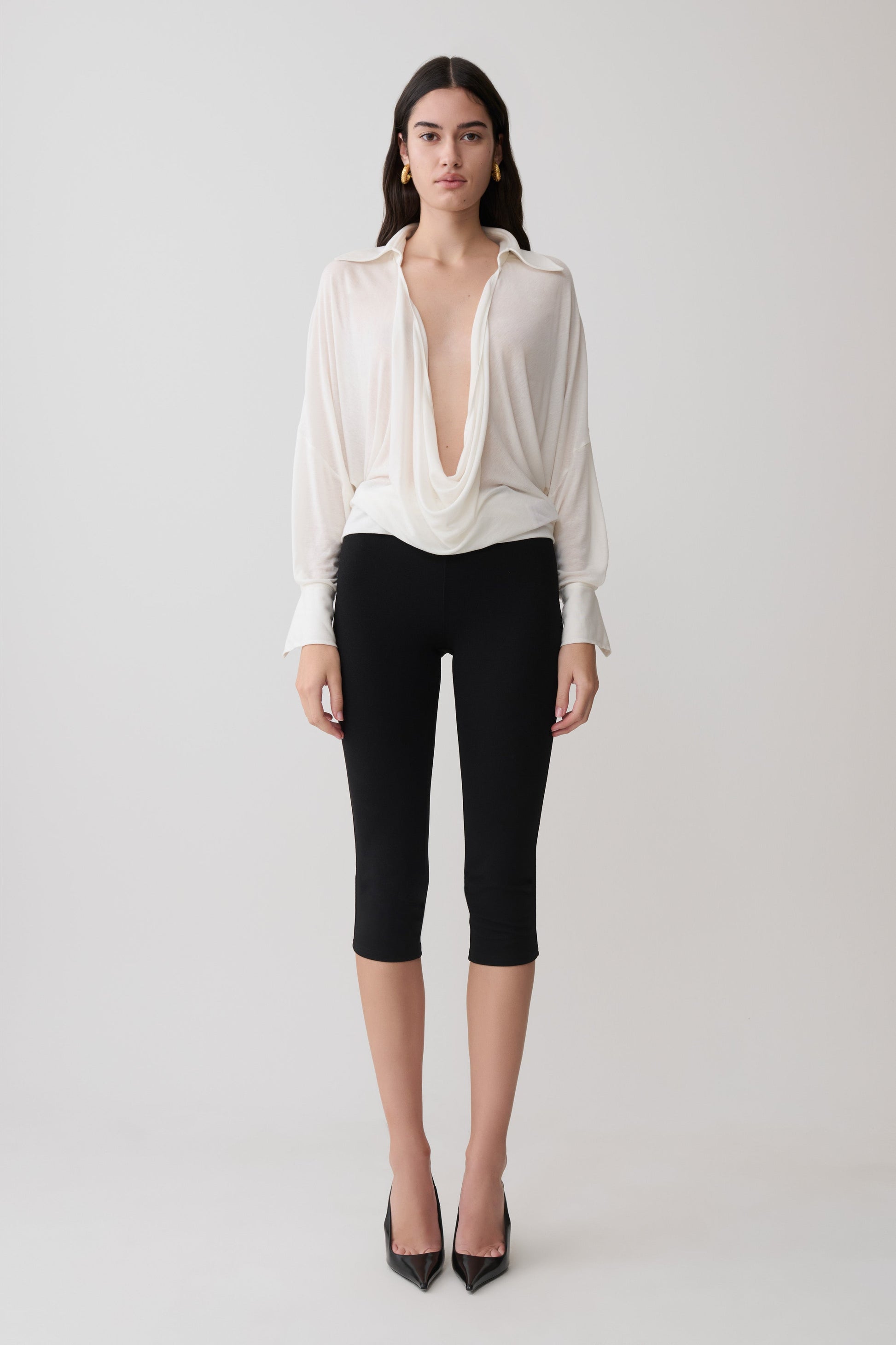 Berkley Draped Long Sleeve Shirt - White #6
